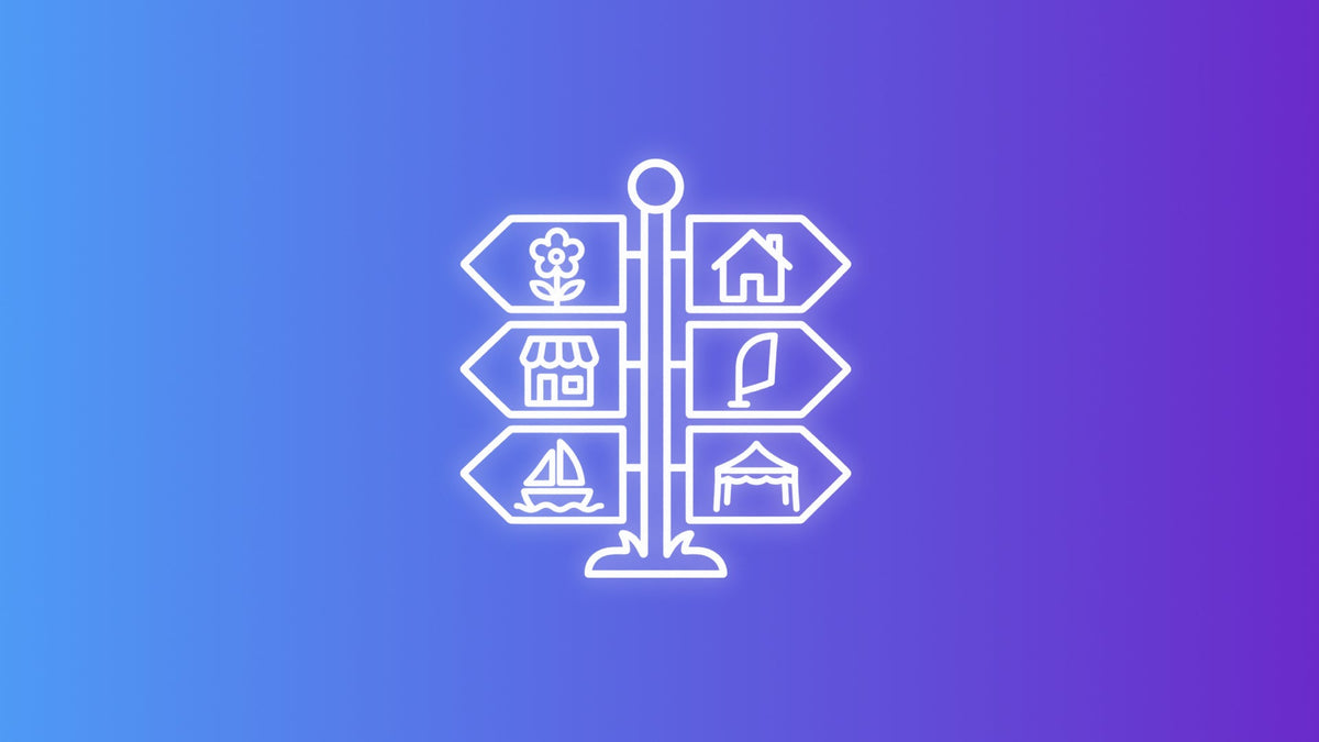 White outline icon of a signpost with symbols representing different custom flag display locations.