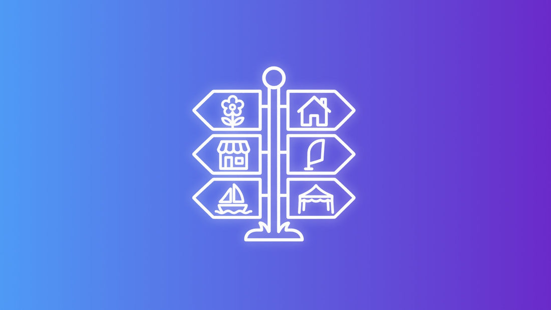 White outline icon of a signpost with symbols representing different custom flag display locations.