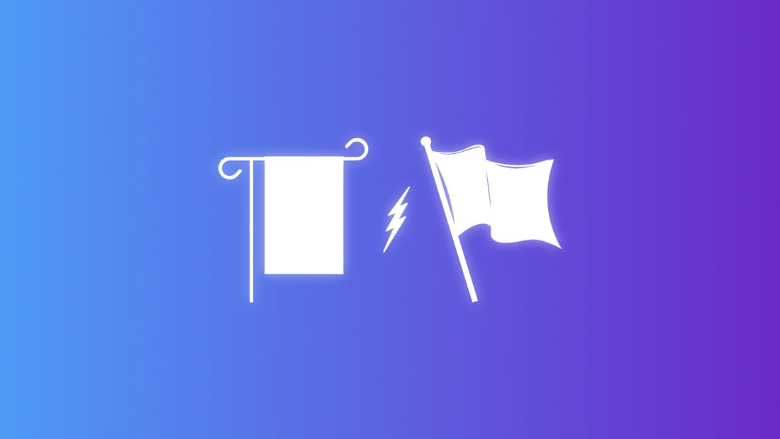 Comparison guide showing the differences between garden flags and house flags, covering size, attachment style, mounting hardware, and which type suits different outdoor display needs