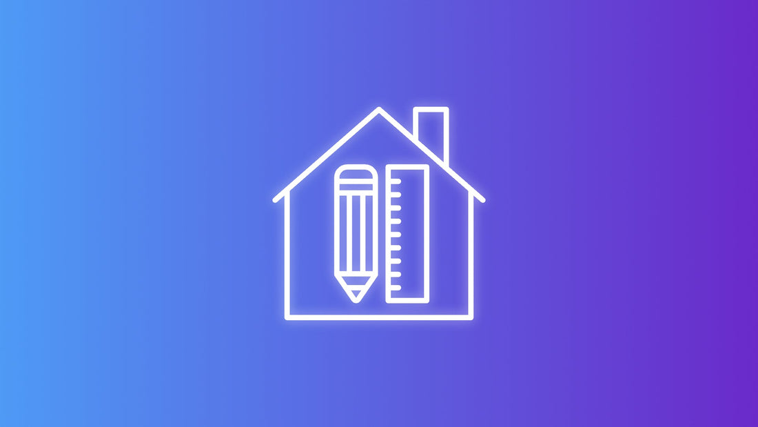 White line-art icon of a house with a pencil and ruler signifying measurement for mounting a flag.