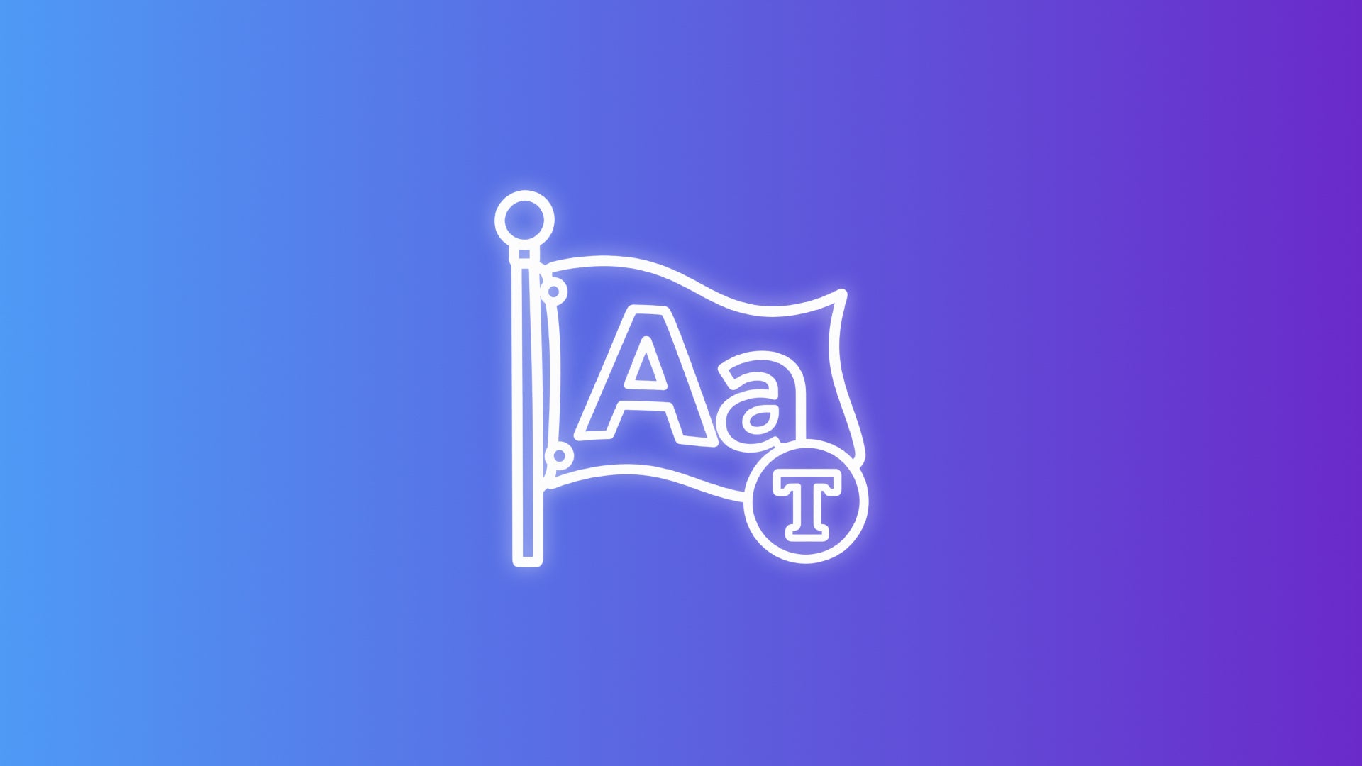 White line-art icon of a waving custom flag with abstract typography-weight lines, representing font selection and readability for custom flag designs.