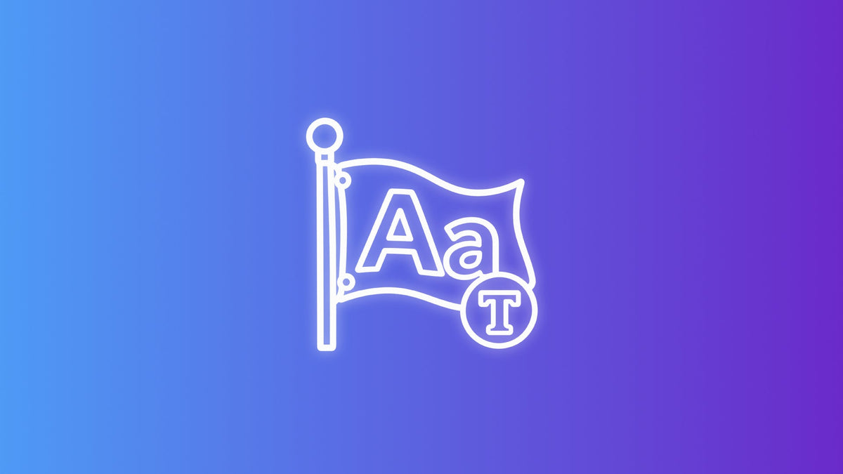 White line-art icon of a waving custom flag with abstract typography-weight lines, representing font selection and readability for custom flag designs.