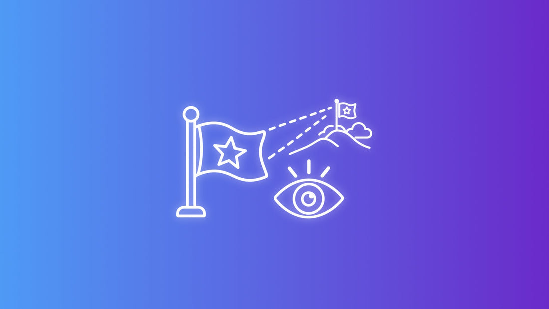 White outline icon showing a large flag, a smaller distant flag, and an eye representing flag visibility from far away.
