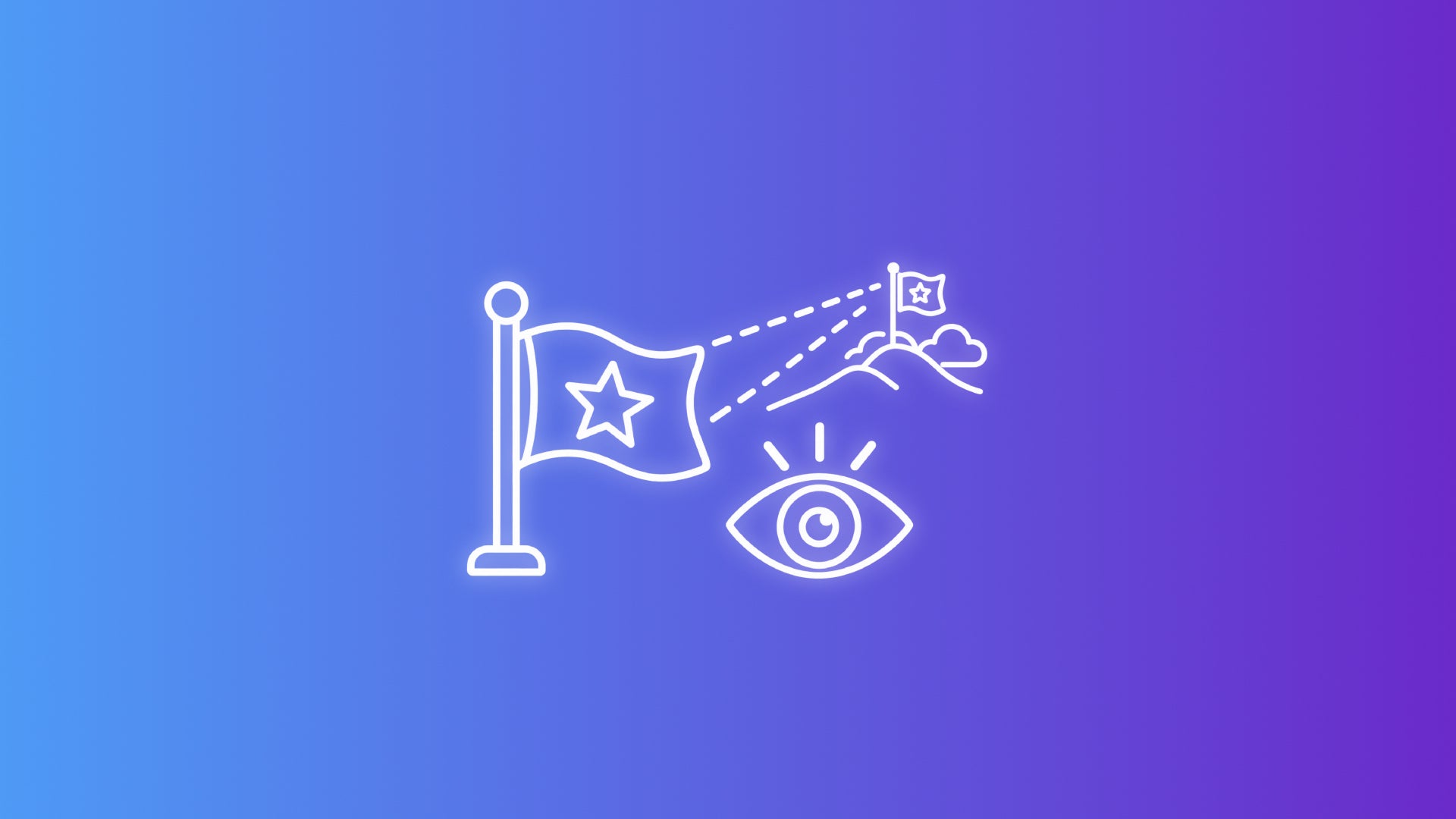 White outline icon showing a large flag, a smaller distant flag, and an eye representing flag visibility from far away.