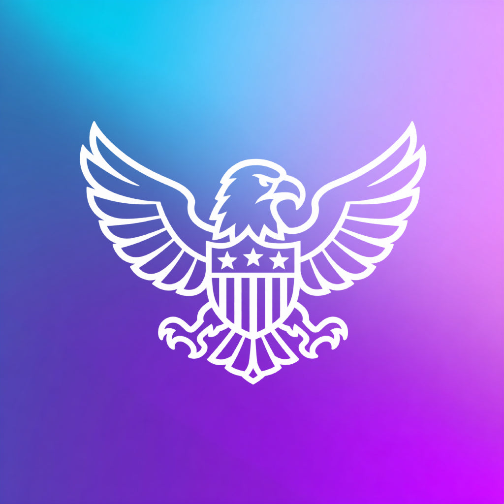 White outline bald eagle icon with spread wings symbolizing American patriotism