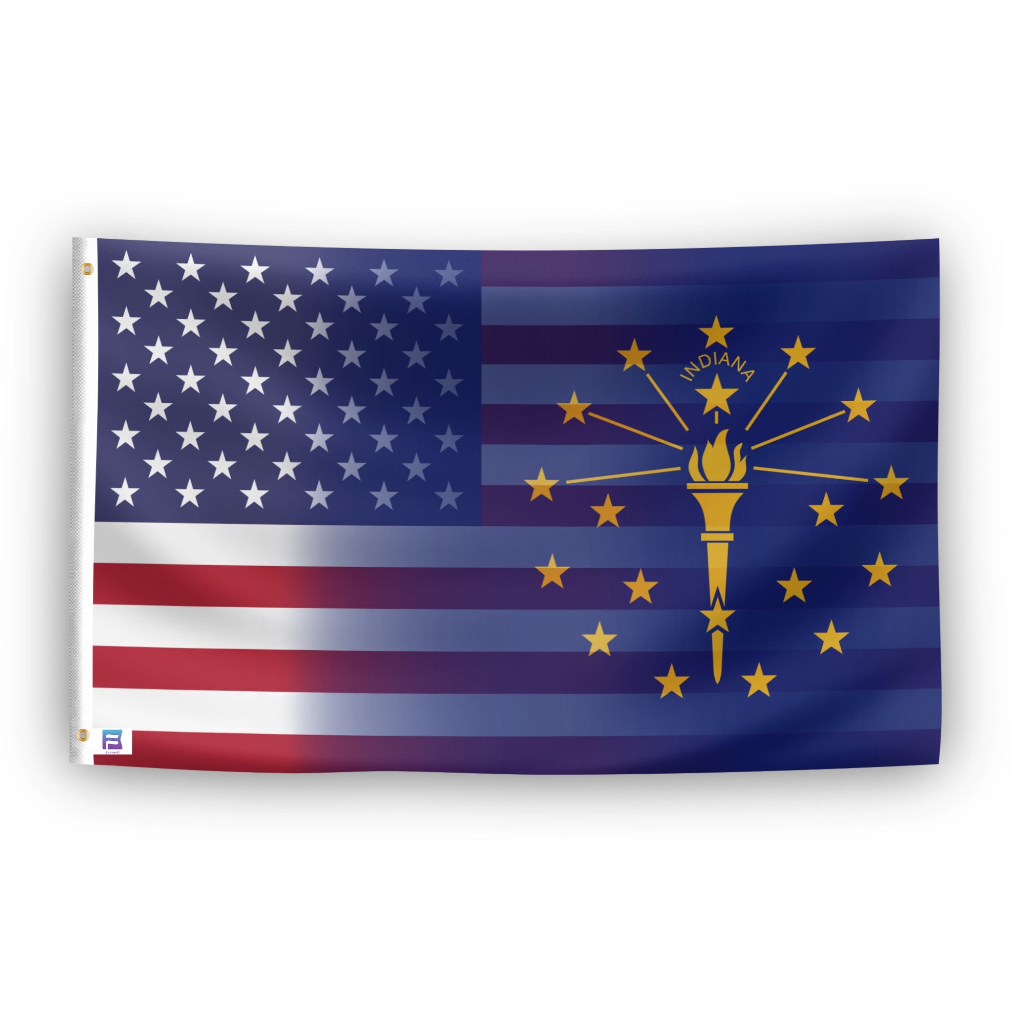 Flag of Indiana with American flag design blended together. 