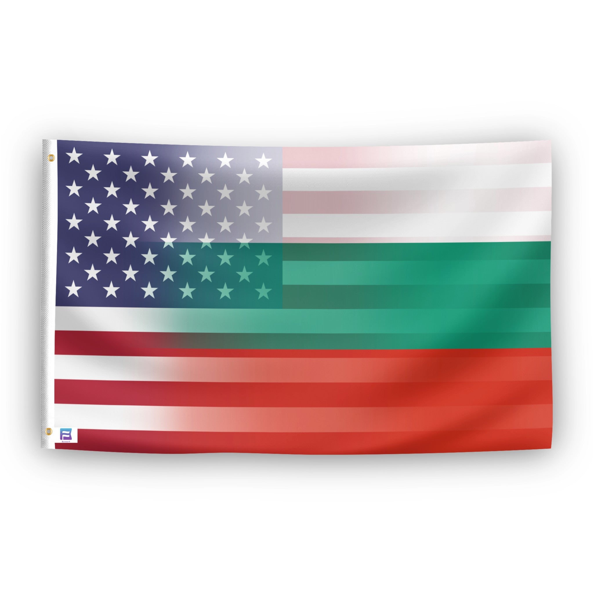 Bulgarian American Hybrid Flag with the designs of both countries blended together.
