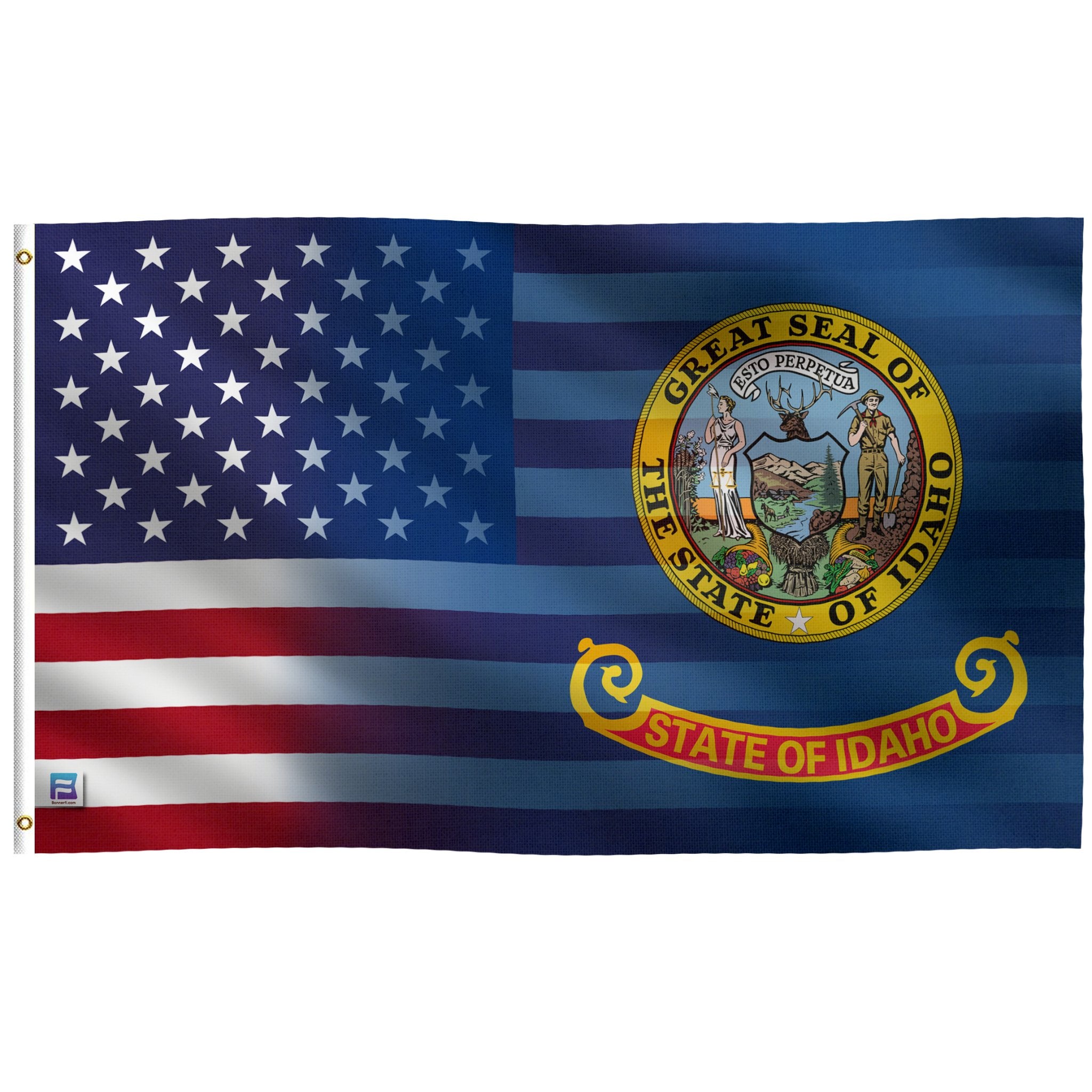 the state of idaho flag with the seal of state of idaho on it