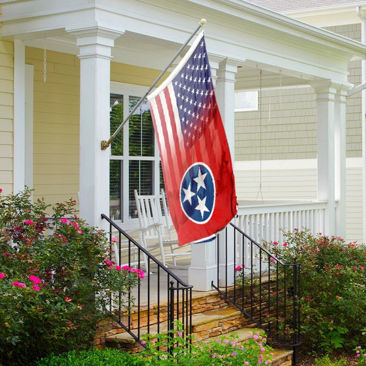 Flag of Tennessee blended with the American flag on a front porch 