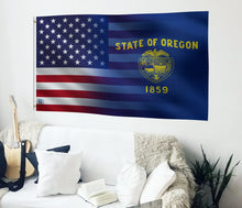 Load image into Gallery viewer, a state of oregon flag hanging on a wall
