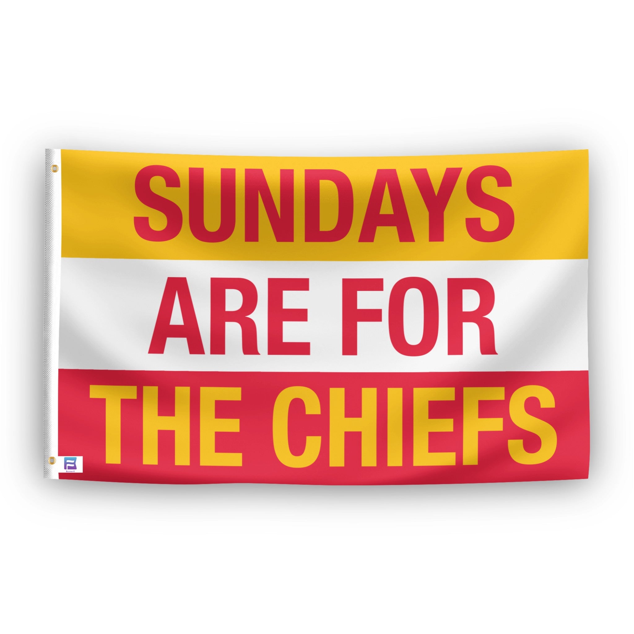 Flag with text 'Sundays are for the Chiefs' on a white background
