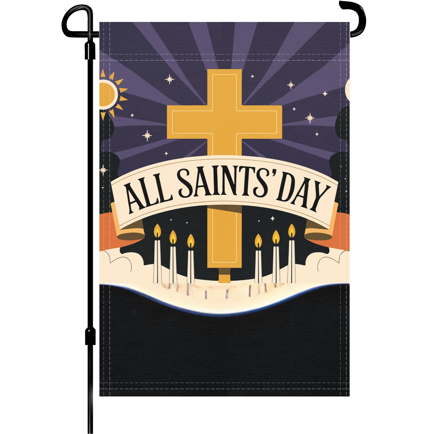 All Saints' Day garden flag made of weatherproof polyester mounted on a garden flagpole | Bannerfi