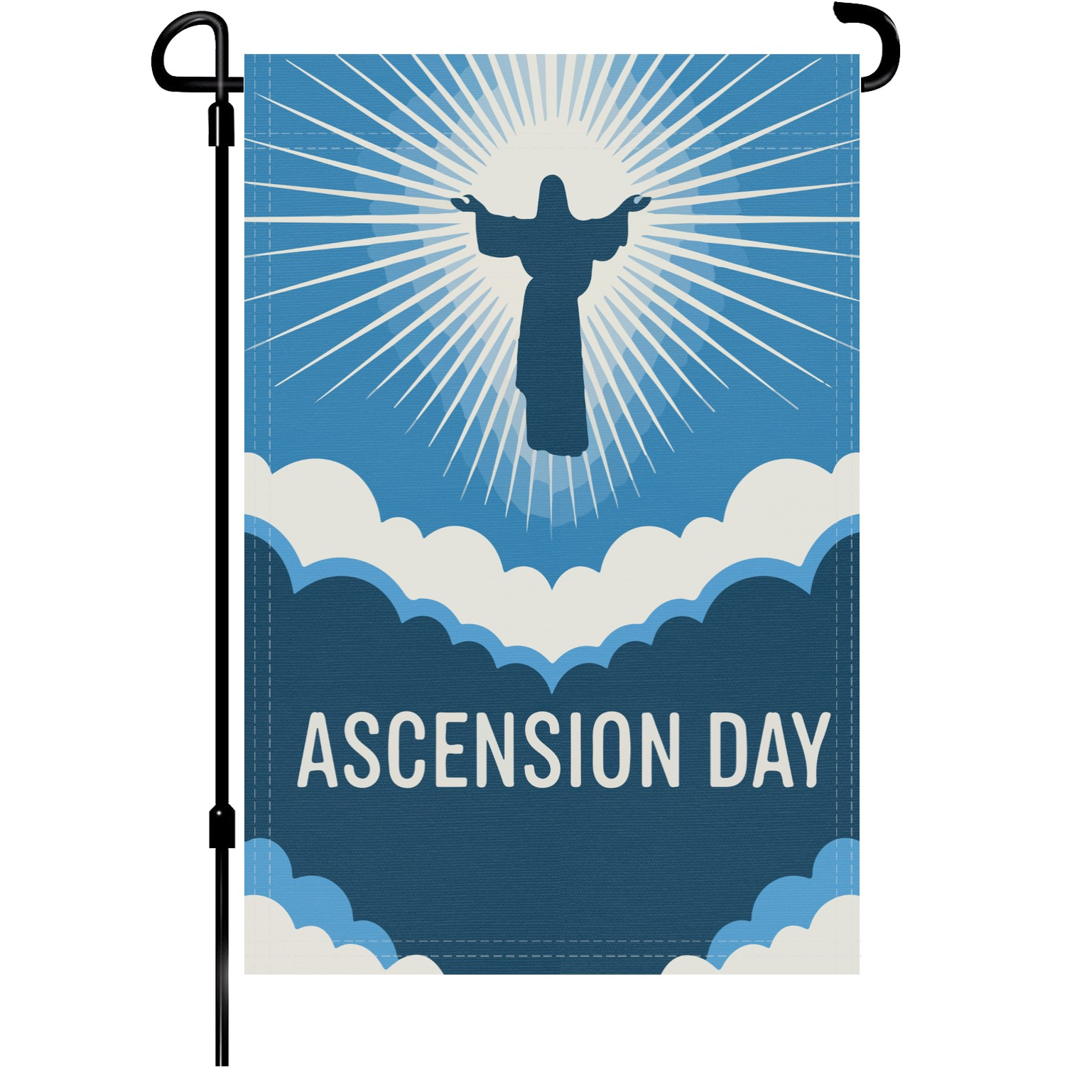 Ascension Day garden flag made of weatherproof polyester mounted on a garden flagpole | Bannerfi
