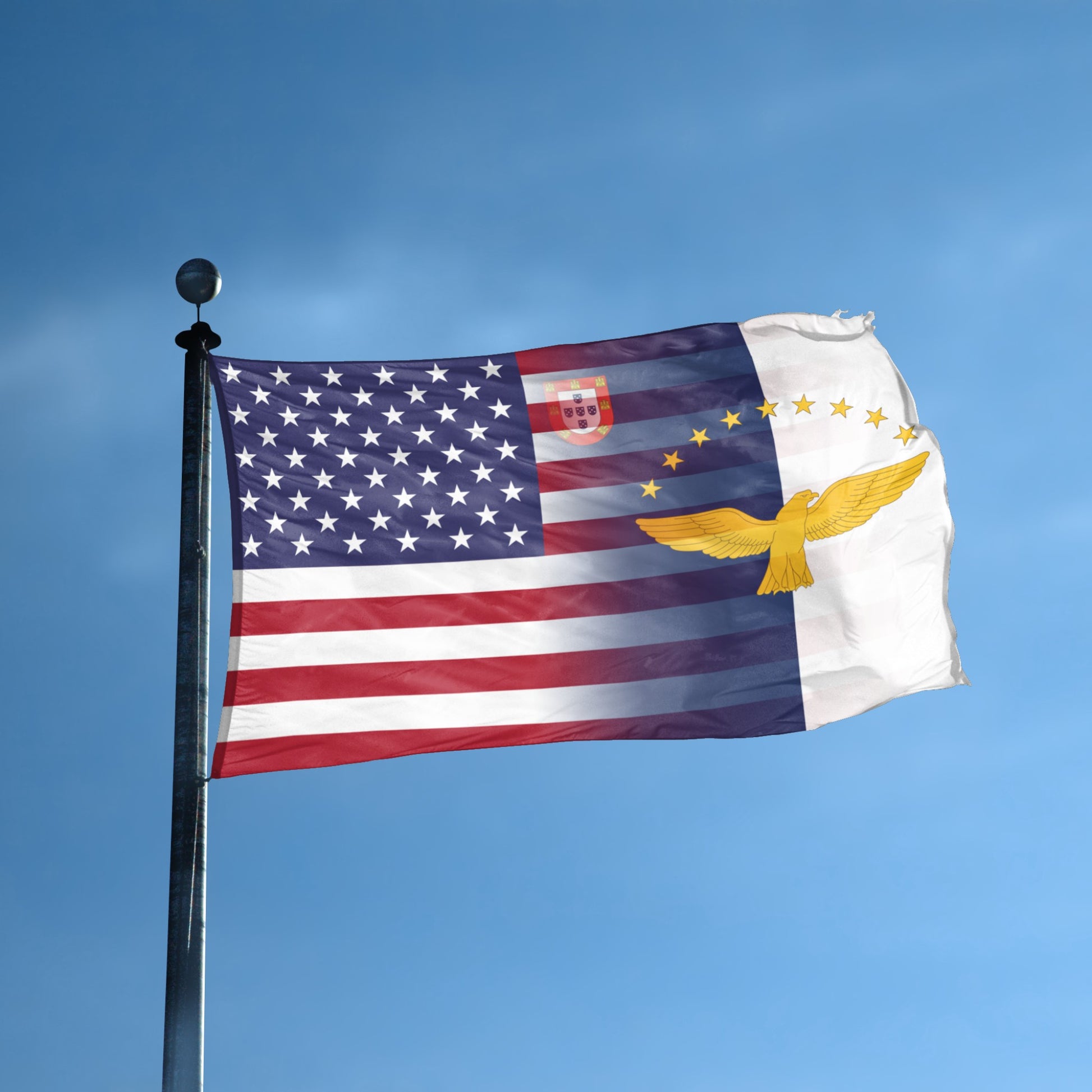 Azores American Hybrid flag displayed outdoors – weatherproof house banner on pole | Bannerfi