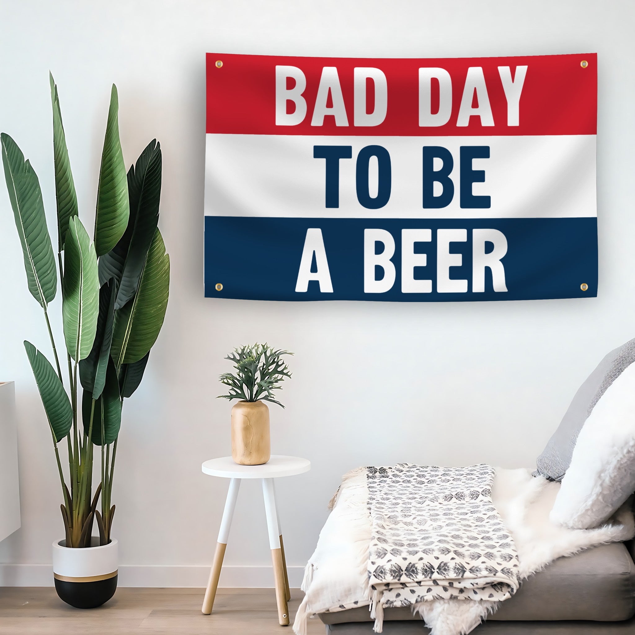 Bad Day To Be A Beer flag as indoor wall art – versatile home décor | Bannerfi