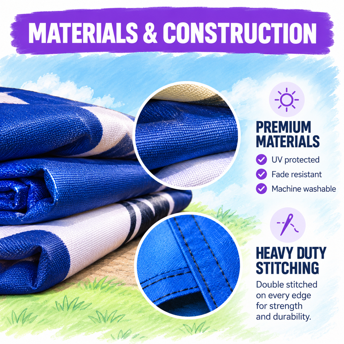 Custom Flags House Flag; blue fabric, premium materials, UV protected, fade resistant, heavy-duty stitching.