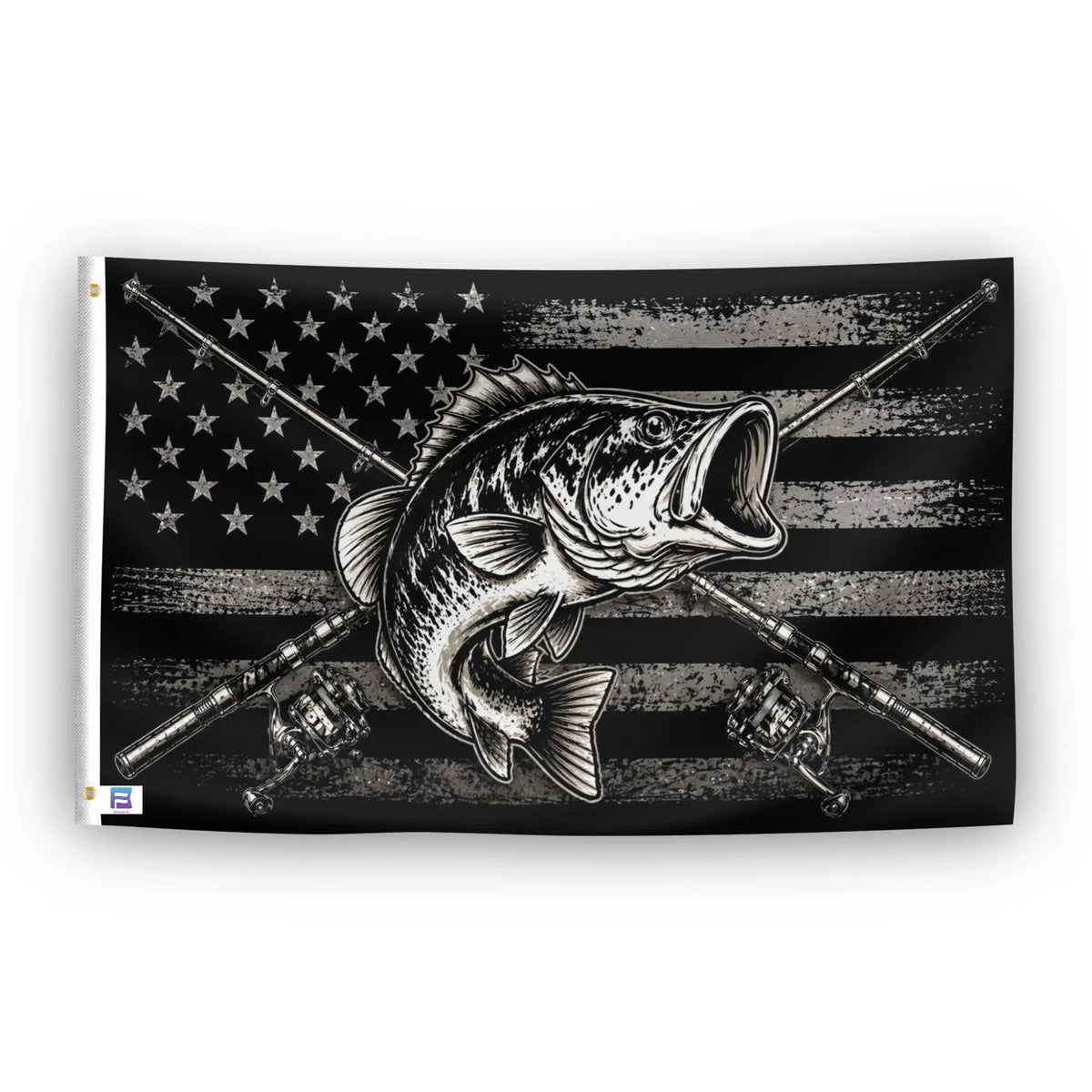 Bass Fishing American Flag