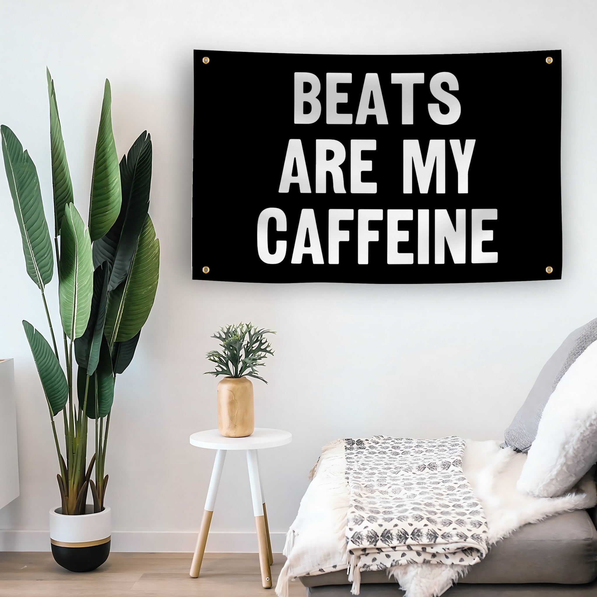 Beats Are My Caffeine flag as indoor wall art – versatile home décor | Bannerfi