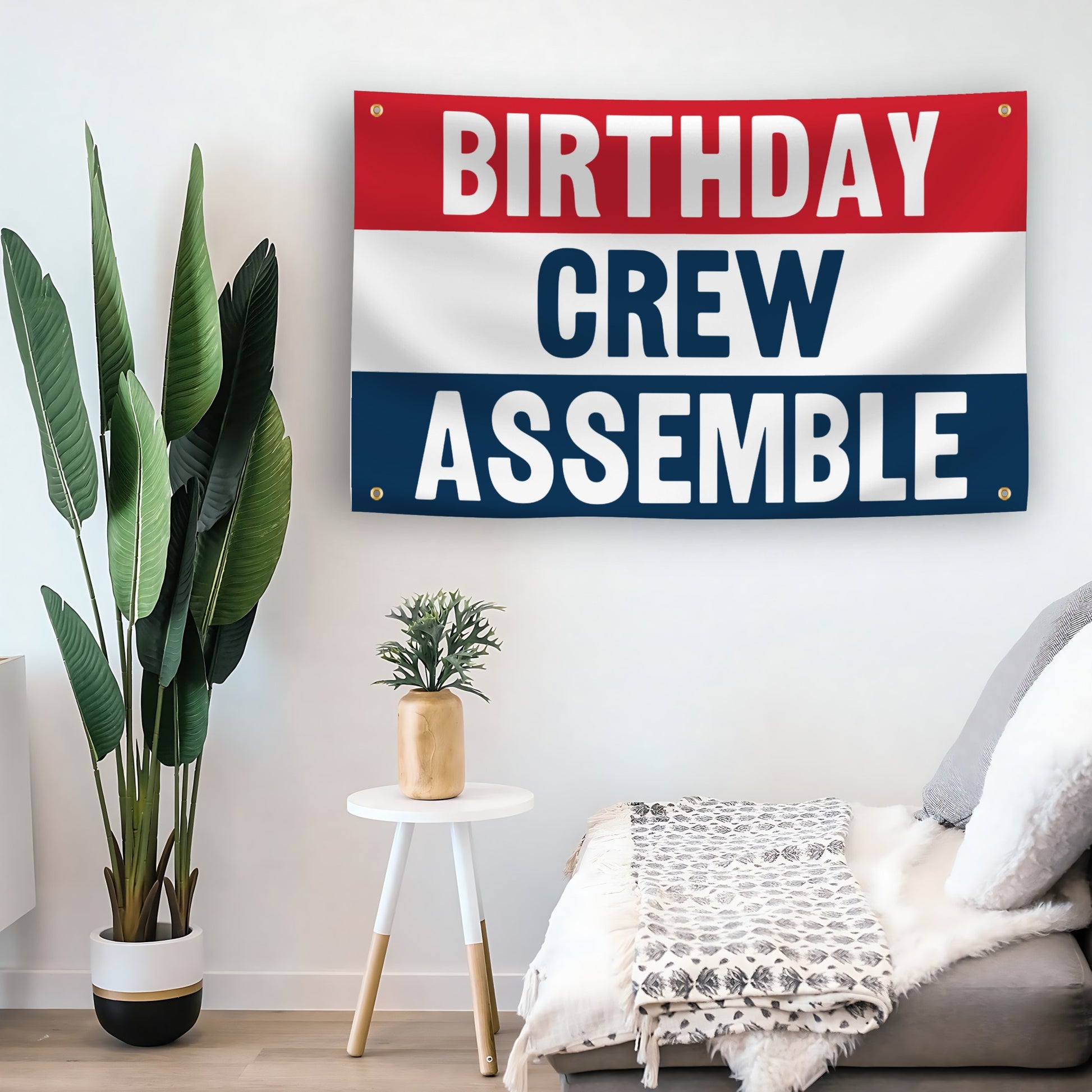 Birthday Crew Assemble flag as indoor wall art – versatile home décor | Bannerfi
