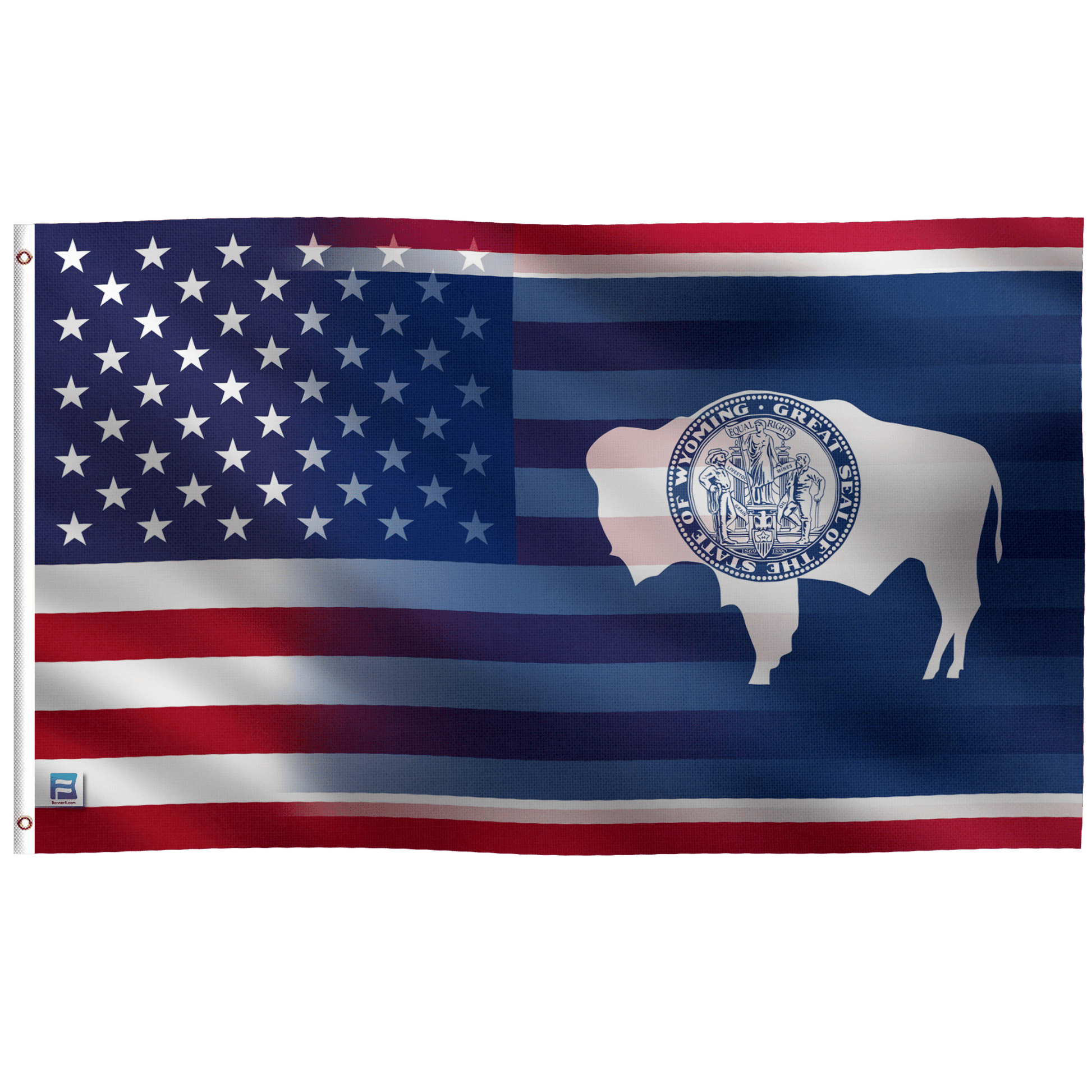 an american flag with a bison on it