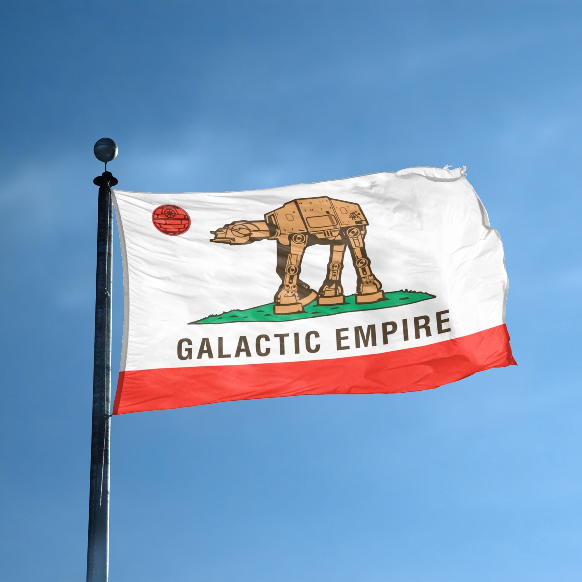 California Flag Style Galactic Empire Flag by Bannerfi flying high on a pole