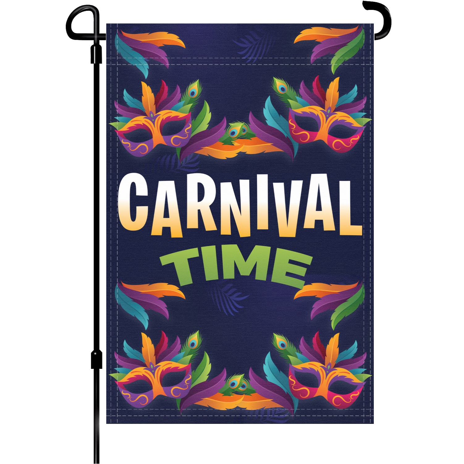 Carnival Time garden flag made of weatherproof polyester mounted on a garden flagpole | Bannerfi