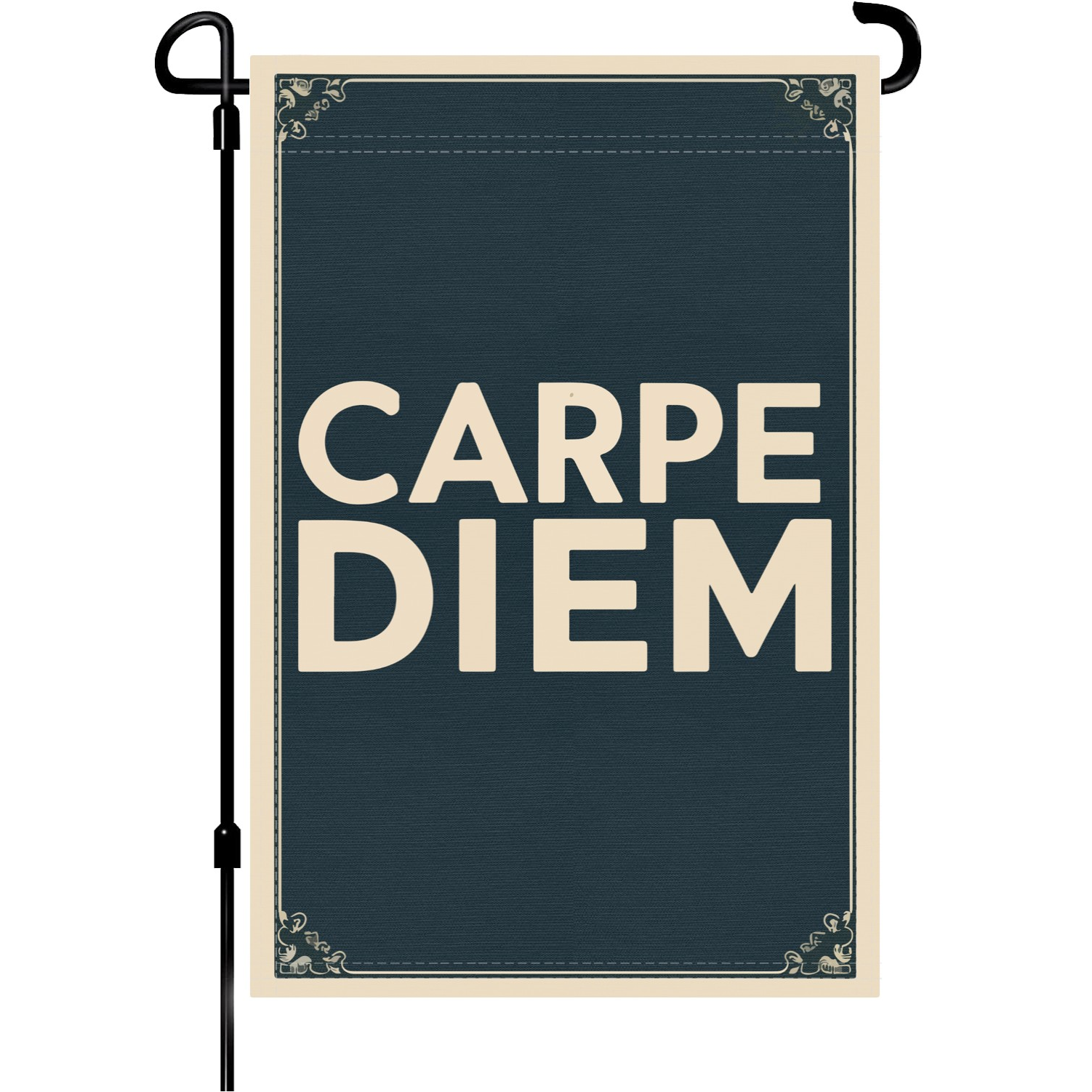 Carpe Diem garden flag made of weatherproof polyester mounted on a garden flagpole | Bannerfi