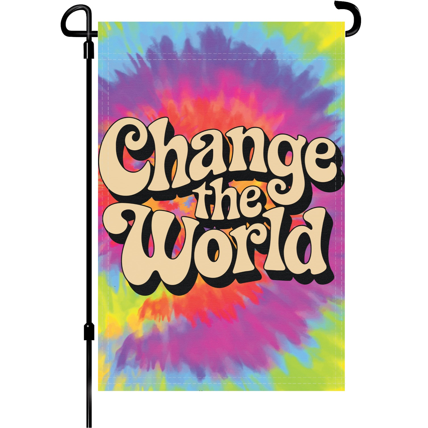 Change The World garden flag made of weatherproof polyester mounted on a garden flagpole | Bannerfi