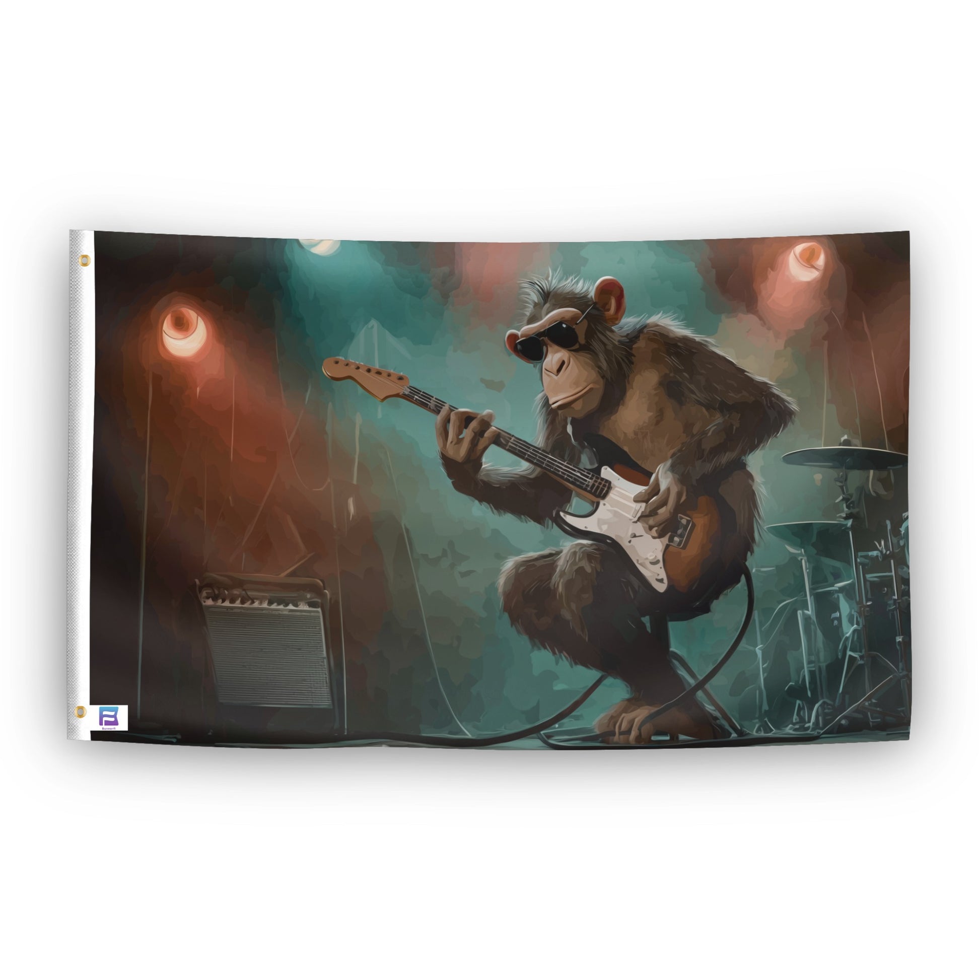 Chimp Guitar Solo flag – weatherproof polyester with brass grommets and canvas header | Bannerfi