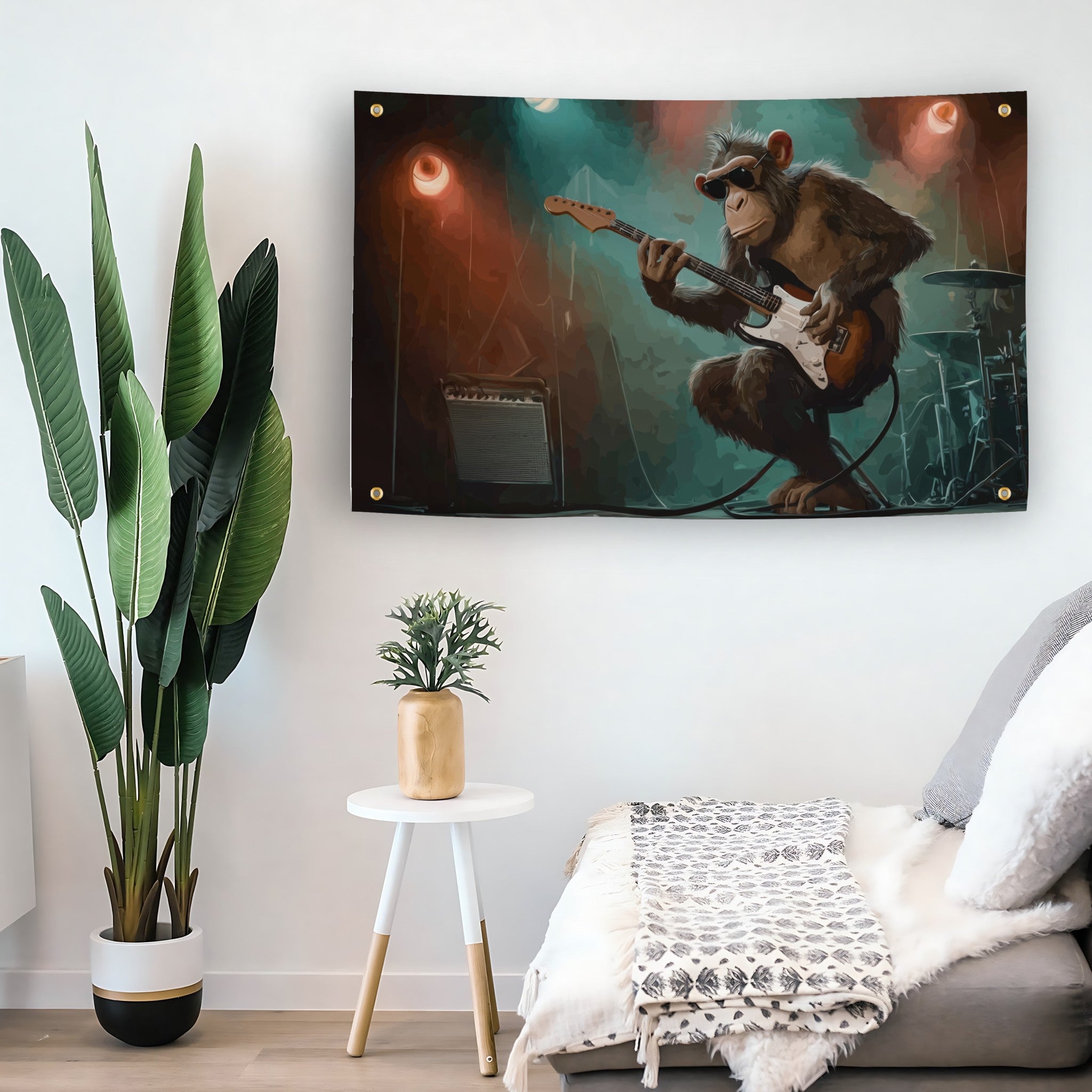 Chimp Guitar Solo flag as indoor wall art – versatile home décor | Bannerfi