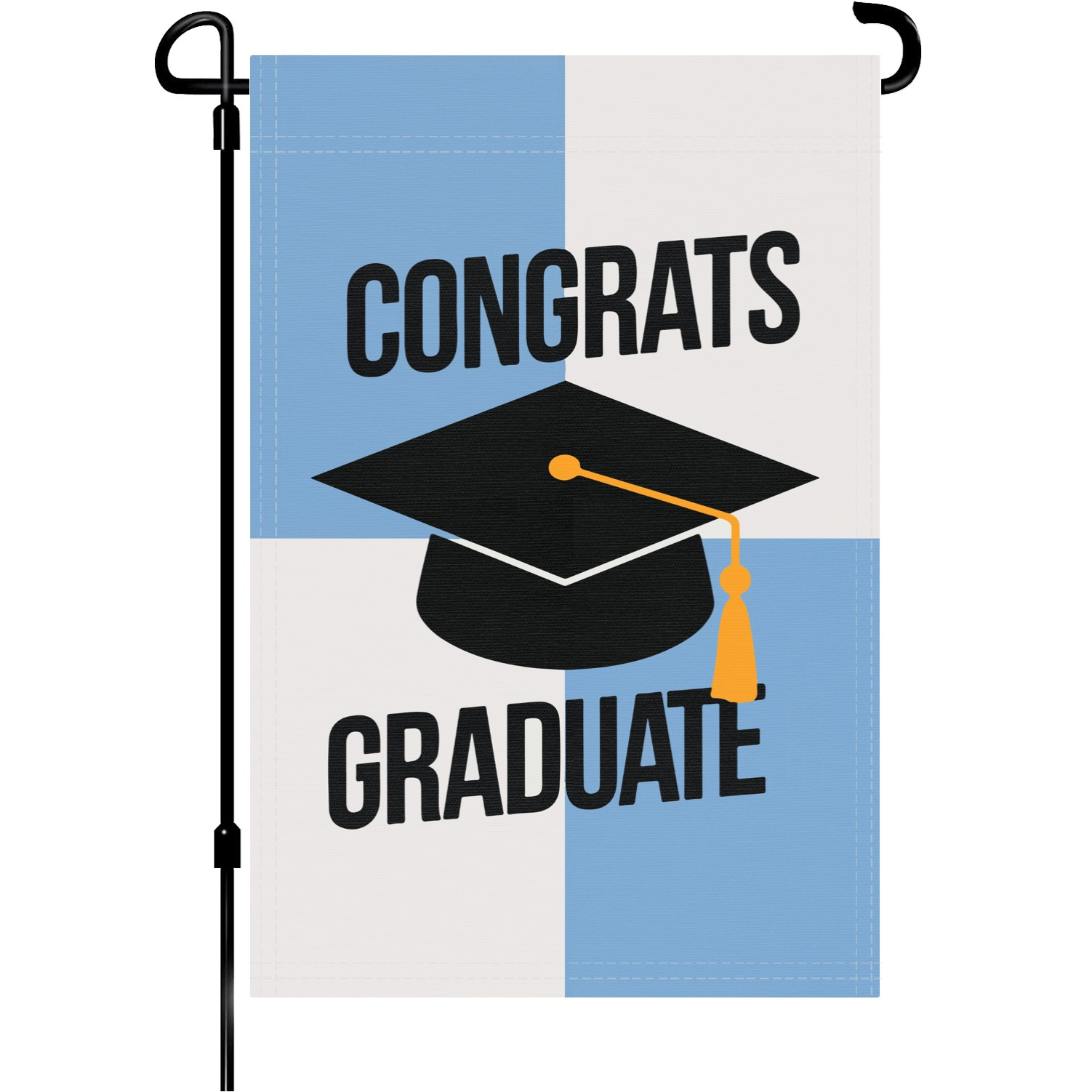 Congrats Graduate garden flag made of weatherproof polyester mounted on a garden flagpole | Bannerfi