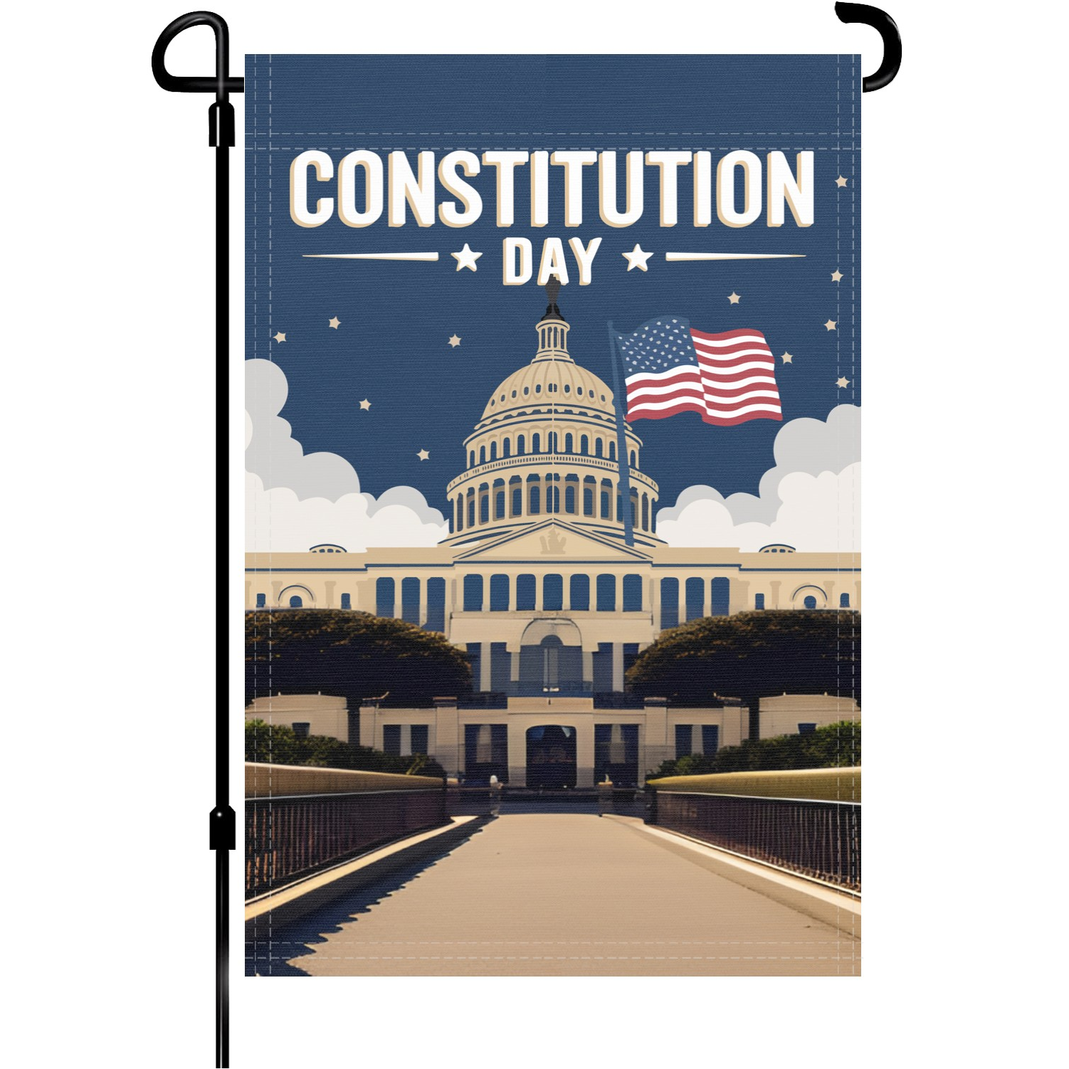 Constitution Day garden flag made of weatherproof polyester mounted on a garden flagpole | Bannerfi