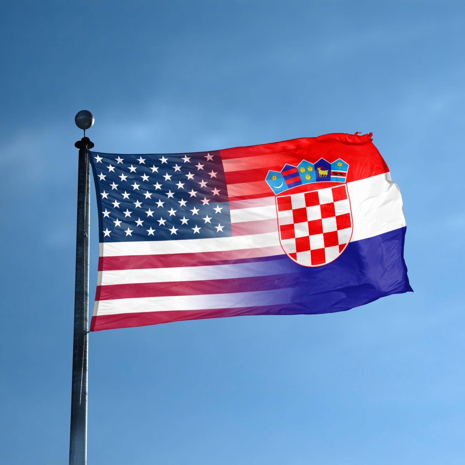Croatian American Hybrid flag displayed outdoors – weatherproof house banner on pole | Bannerfi