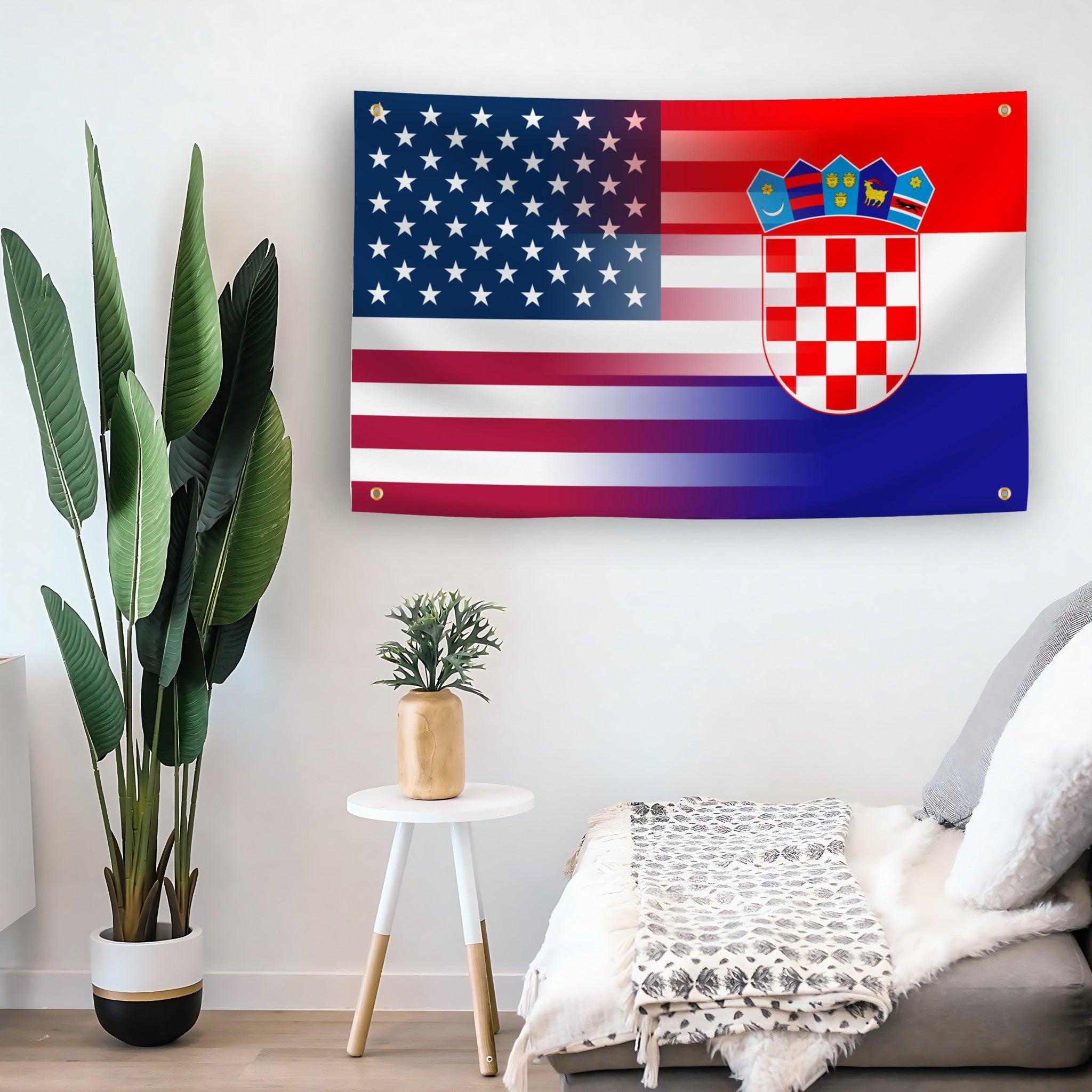 Croatian American Hybrid flag as indoor wall art – versatile home décor | Bannerfi