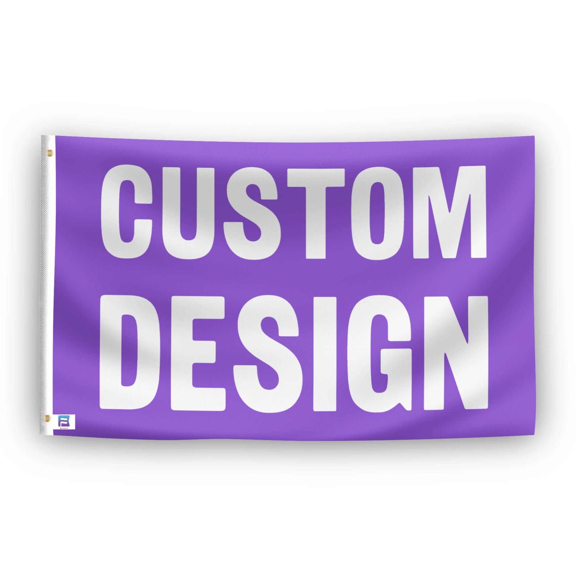 Custom flag with 'CUSTOM DESIGN' text on a white background by Bannerfi