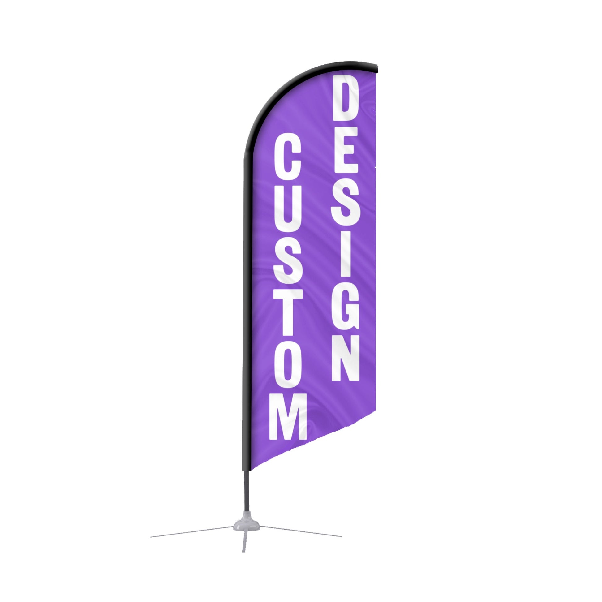Custom feather flag with 'Custom Design' text on a white background