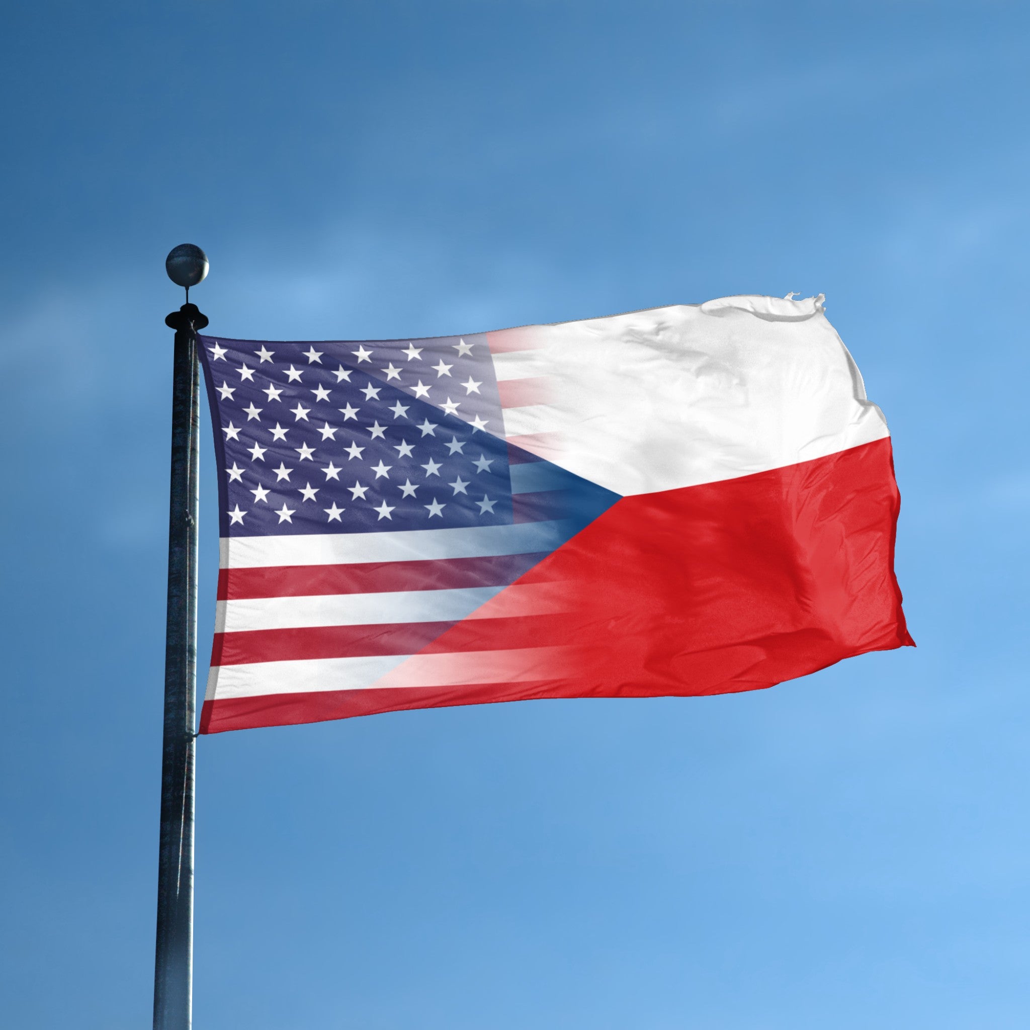 Czech Republic American Hybrid flag displayed outdoors – weatherproof house banner on pole | Bannerfi