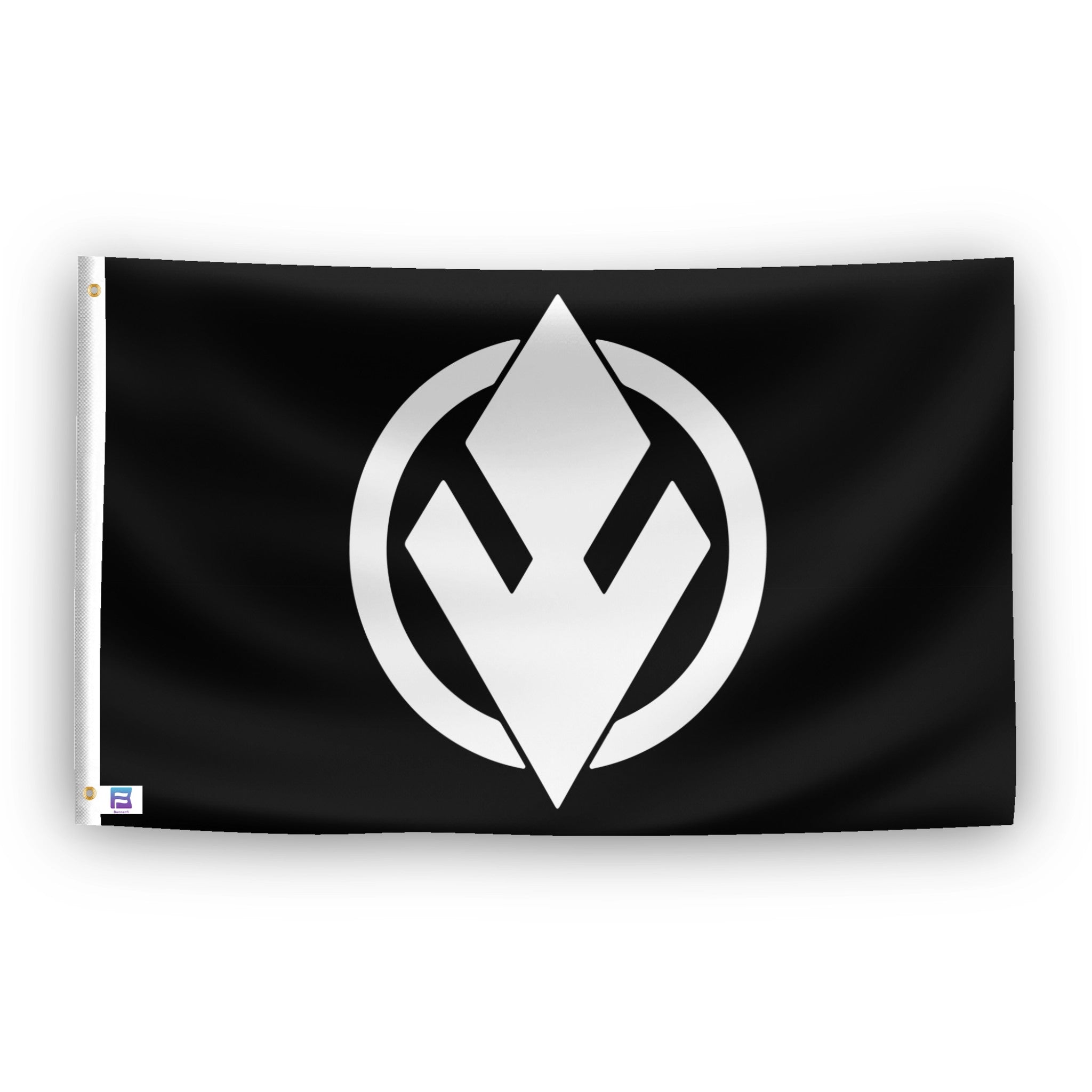 A flag with the theme "Star Wars Sith Eternal", displayed with two brass grommets reinforced with a white canvas header.