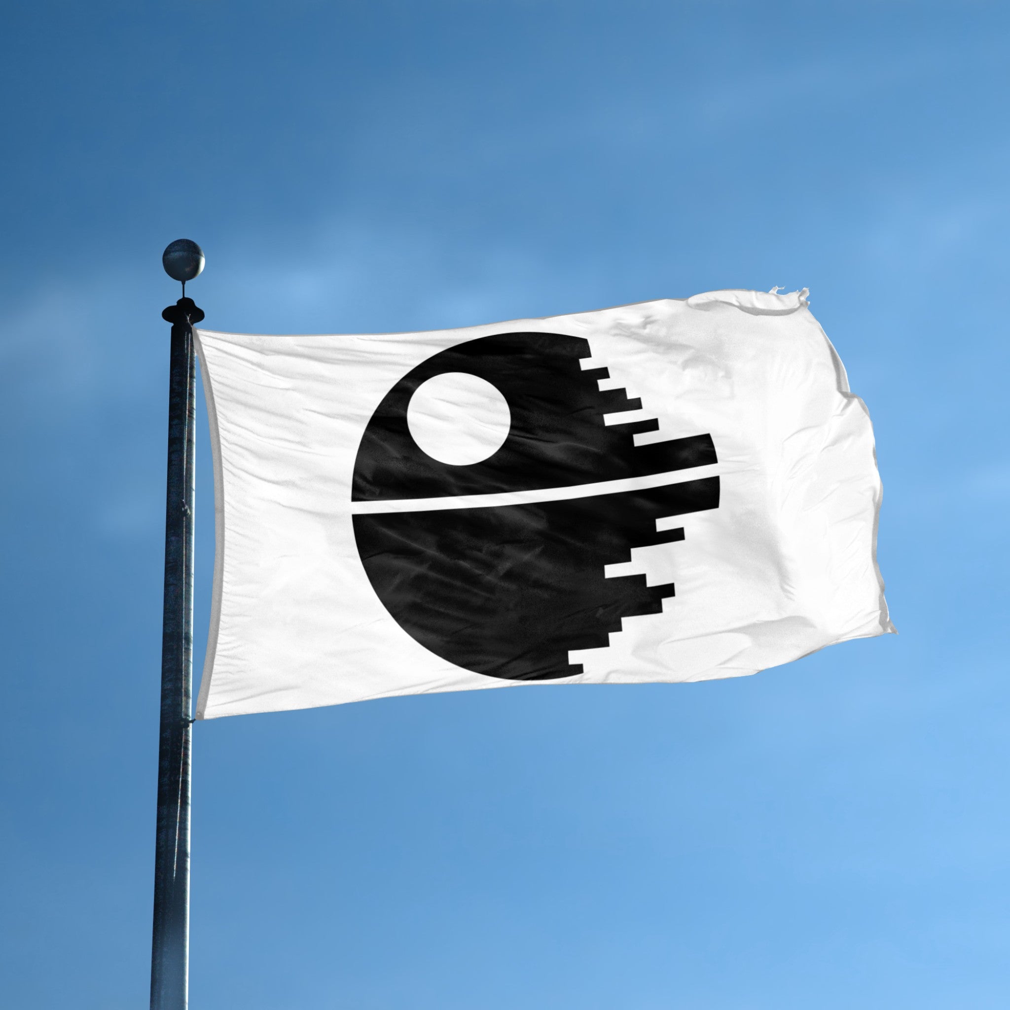 Star Wars Death Star Flag (White) on a flagpole - Flags by Bannerfi