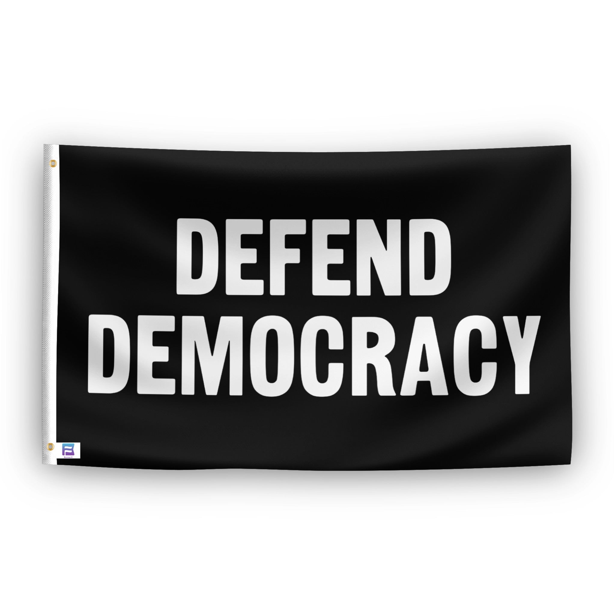 Defend Democracy flag – weatherproof polyester with brass grommets and canvas header | Bannerfi