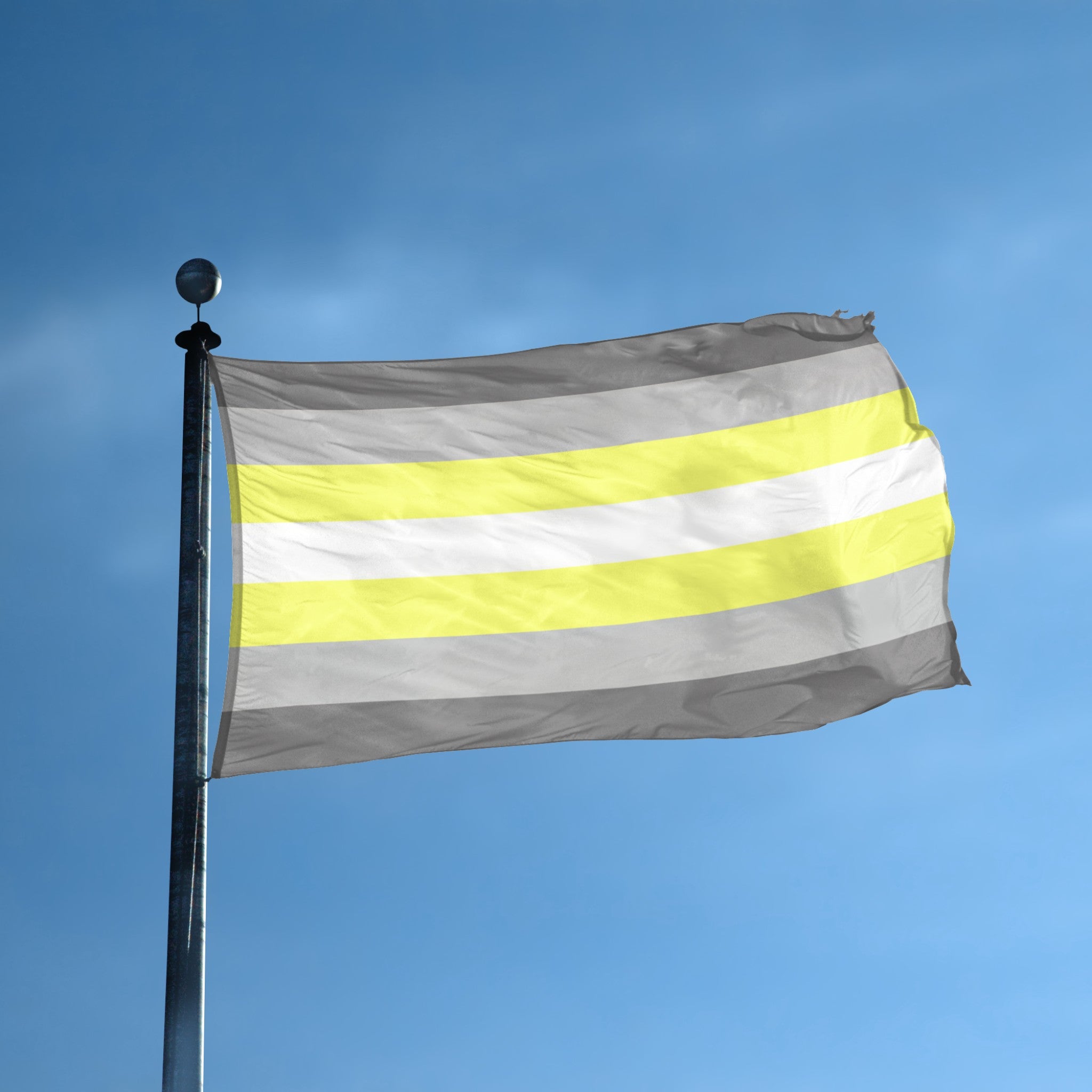 Demigender Pride flag displayed outdoors – weatherproof house banner on pole | Bannerfi