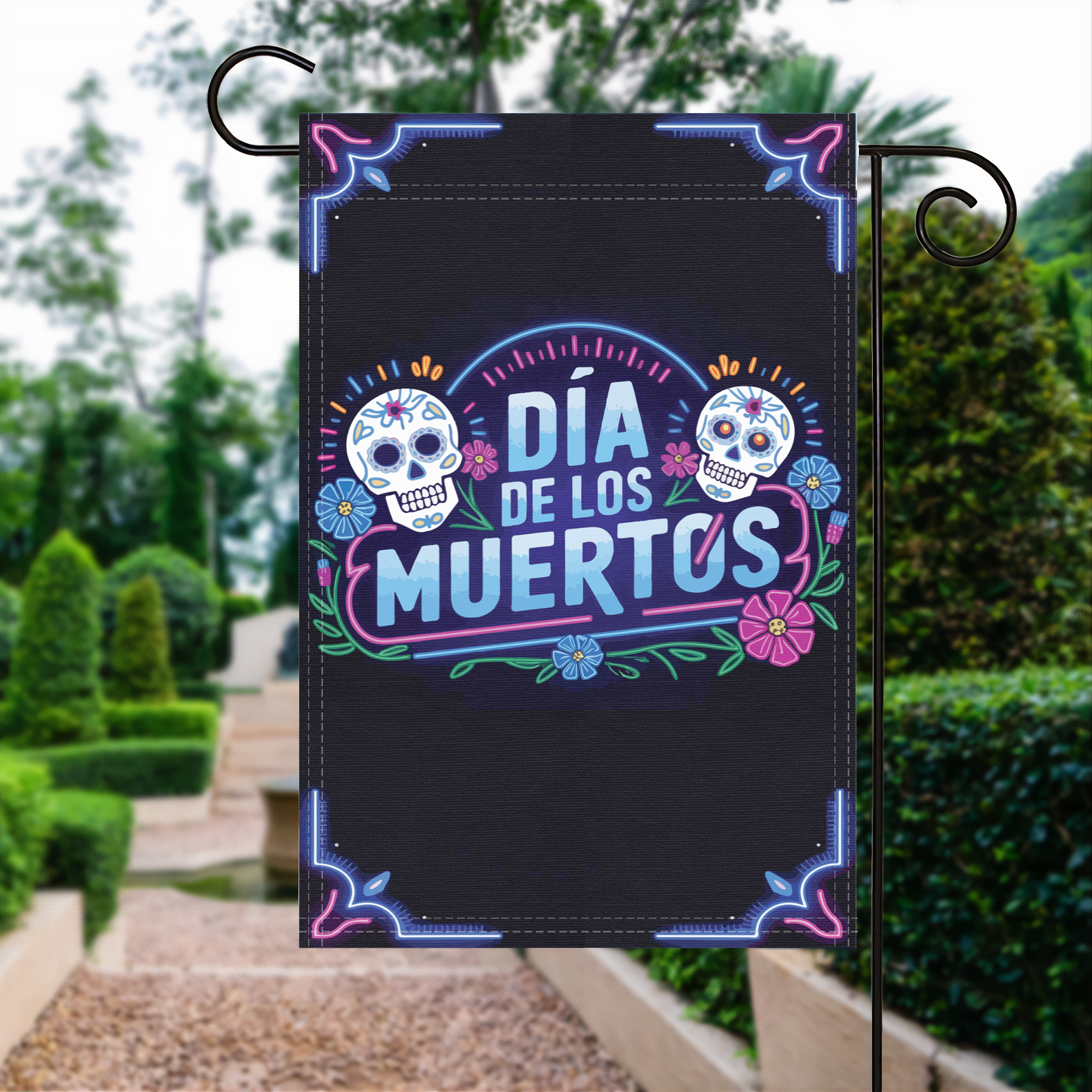 Dream On garden flag made of weatherproof polyester displayed in a garden | Bannerfi