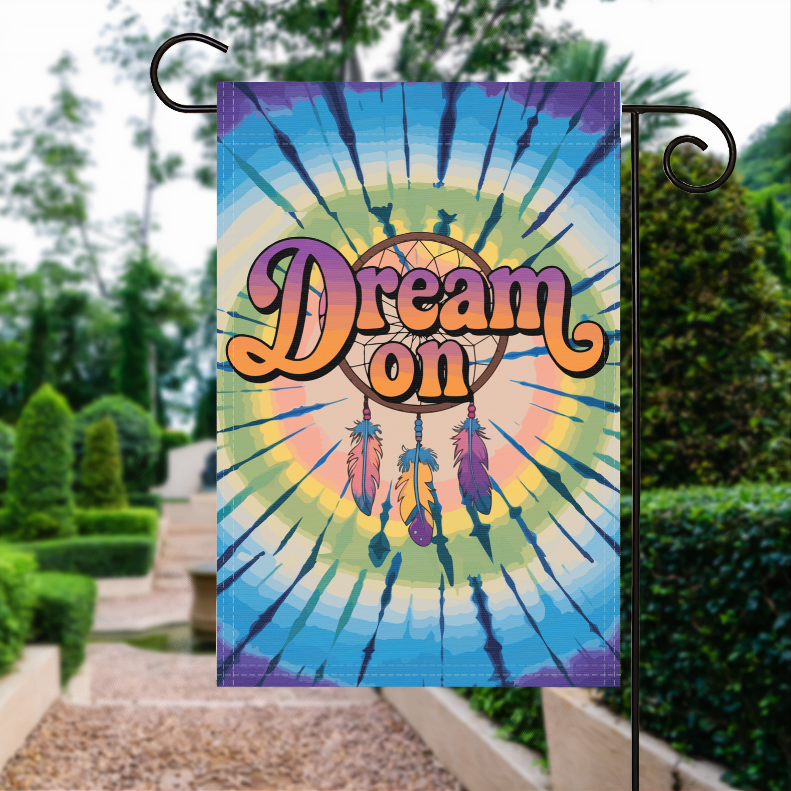 Día De Los Muertos garden flag made of weatherproof polyester displayed in a garden | Bannerfi