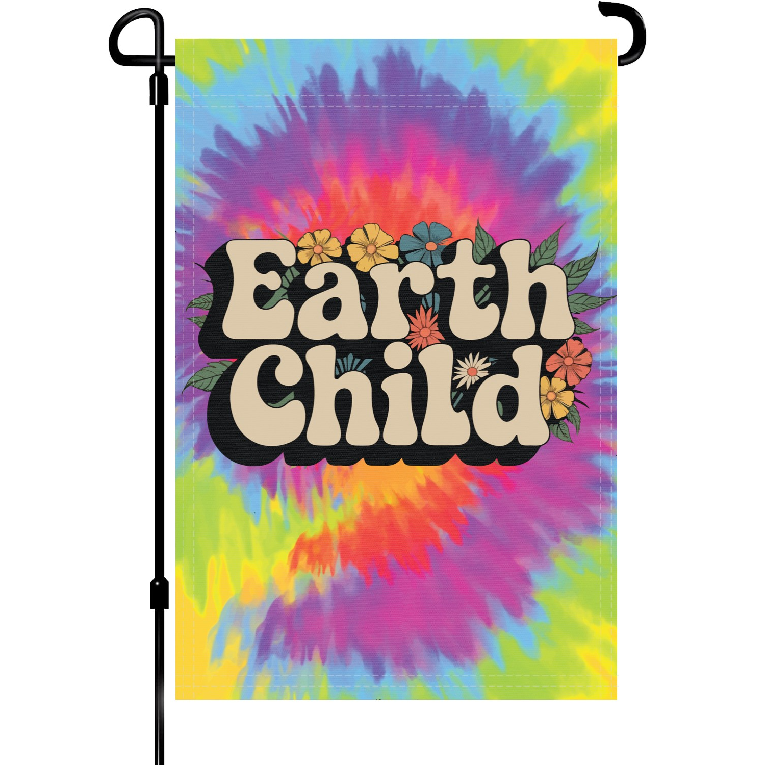 Earth Child garden flag made of weatherproof polyester mounted on a garden flagpole | Bannerfi