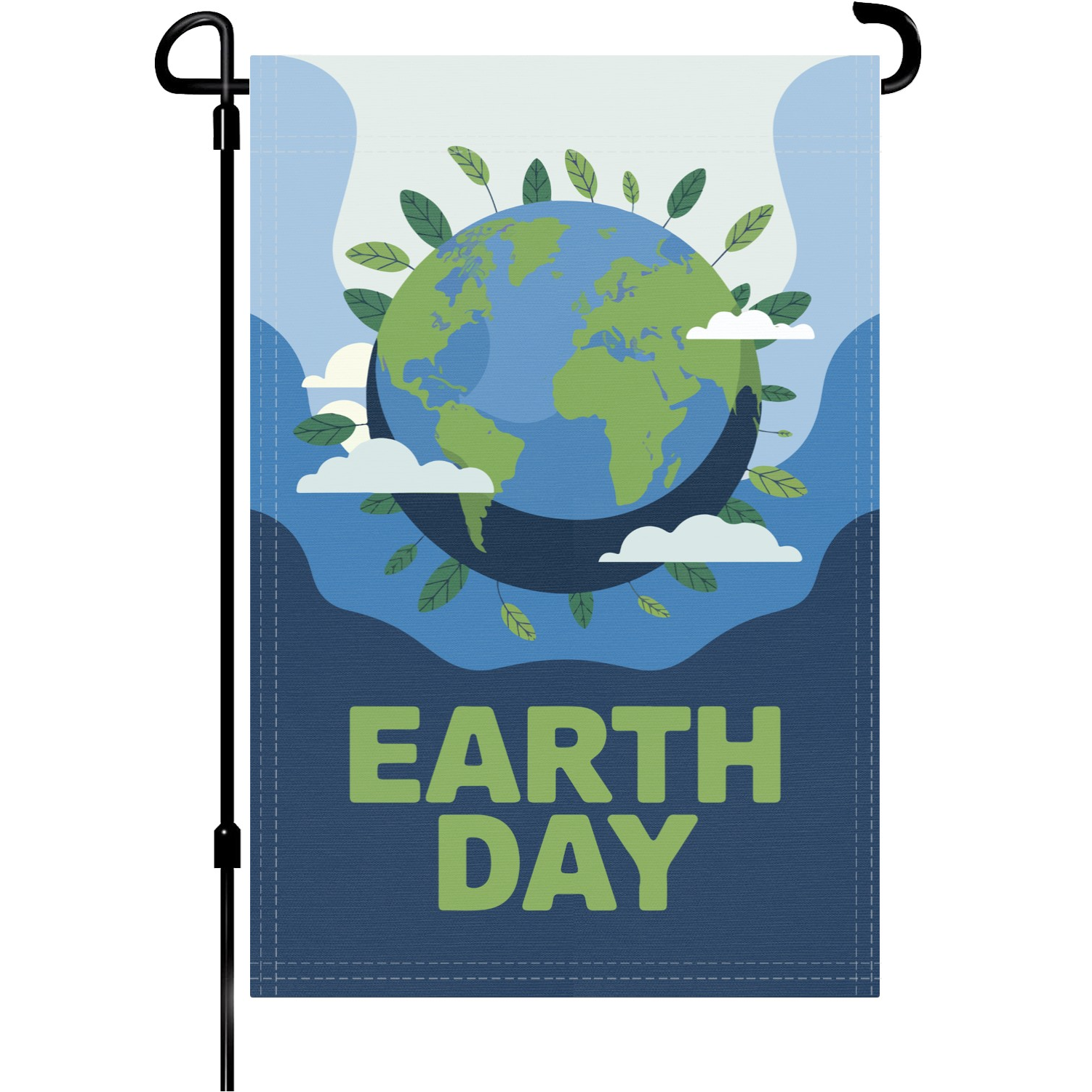 Earth Day garden flag made of weatherproof polyester mounted on a garden flagpole | Bannerfi