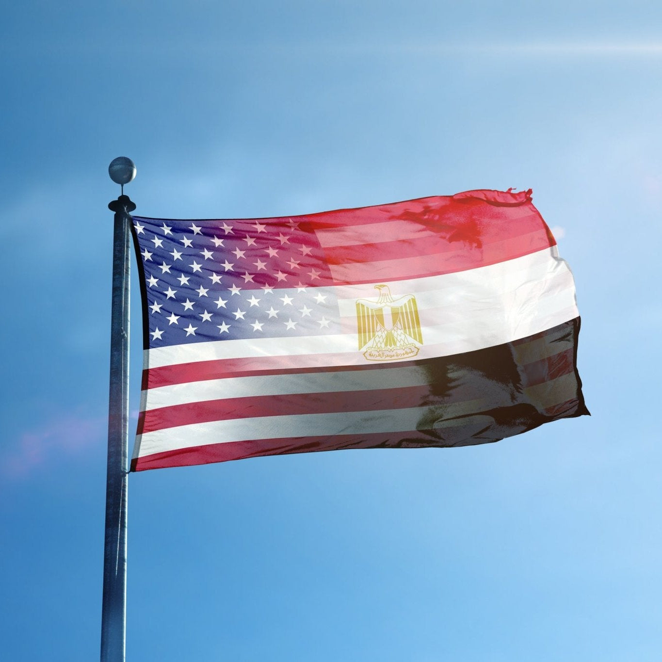 Egyptian American Hybrid Flag on a Flagpole - Flags by Bannerfi