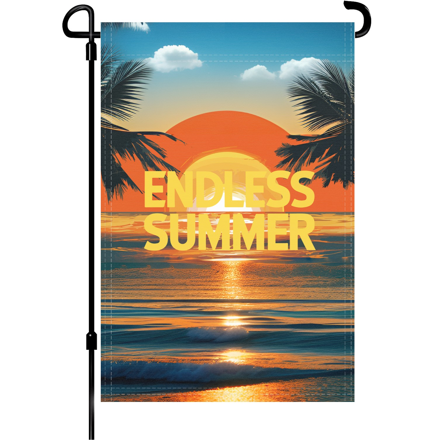 Endless Summer garden flag made of weatherproof polyester mounted on a garden flagpole | Bannerfi
