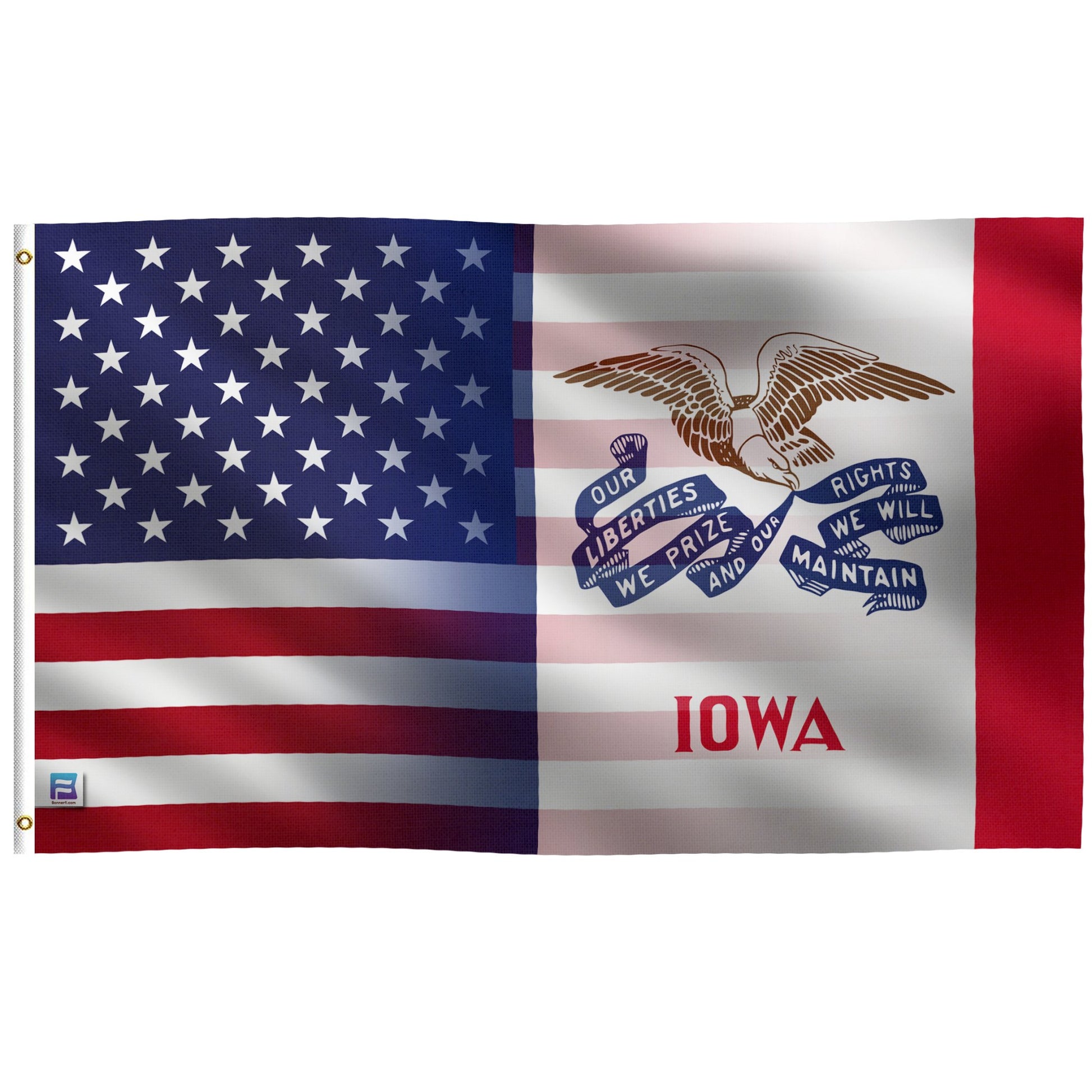 an american flag with a picture of an eagle and the words iowa on it