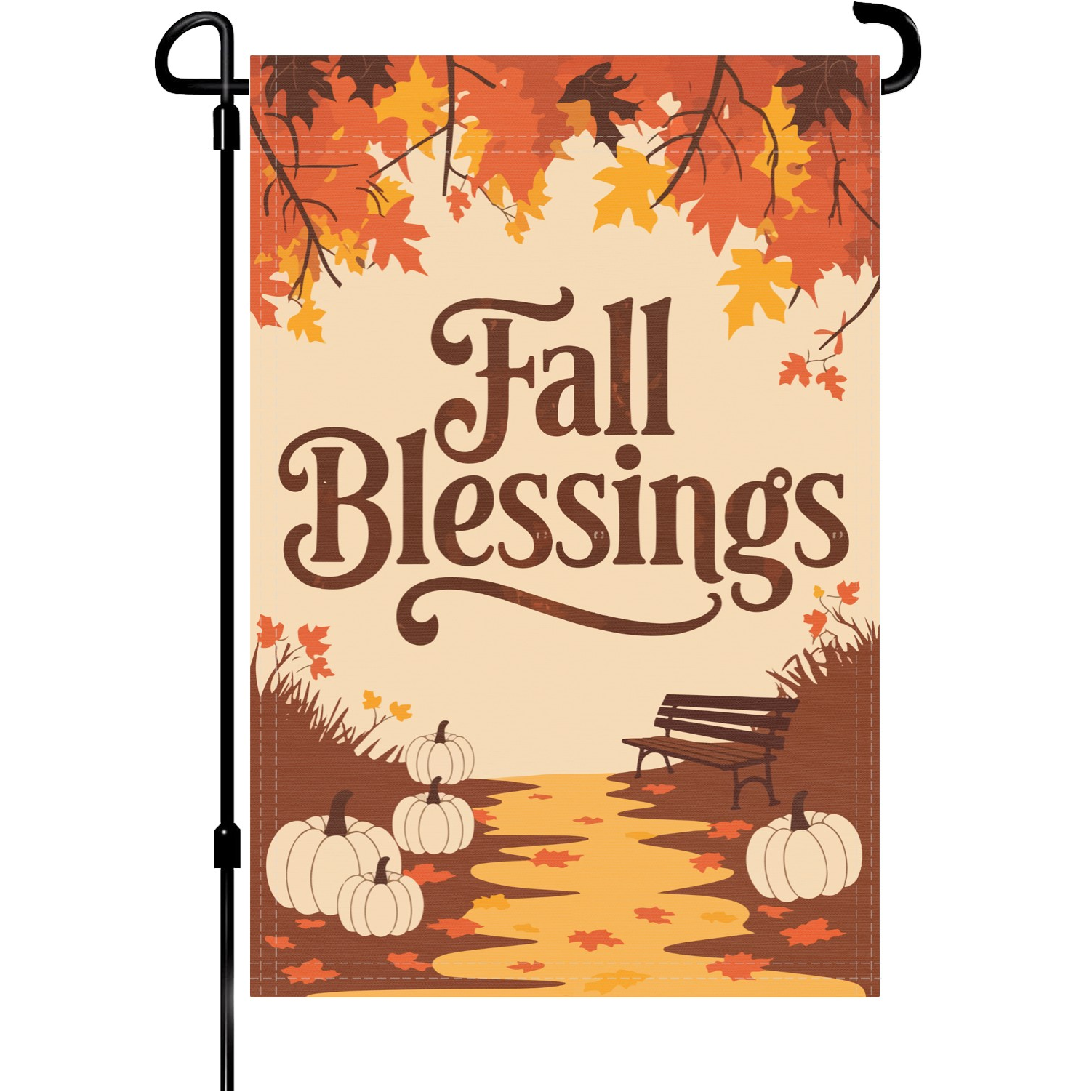 Fall Blessigns garden flag made of weatherproof polyester mounted on a garden flagpole | Bannerfi