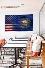 Load image into Gallery viewer, a room with a flag hanging on the wall
